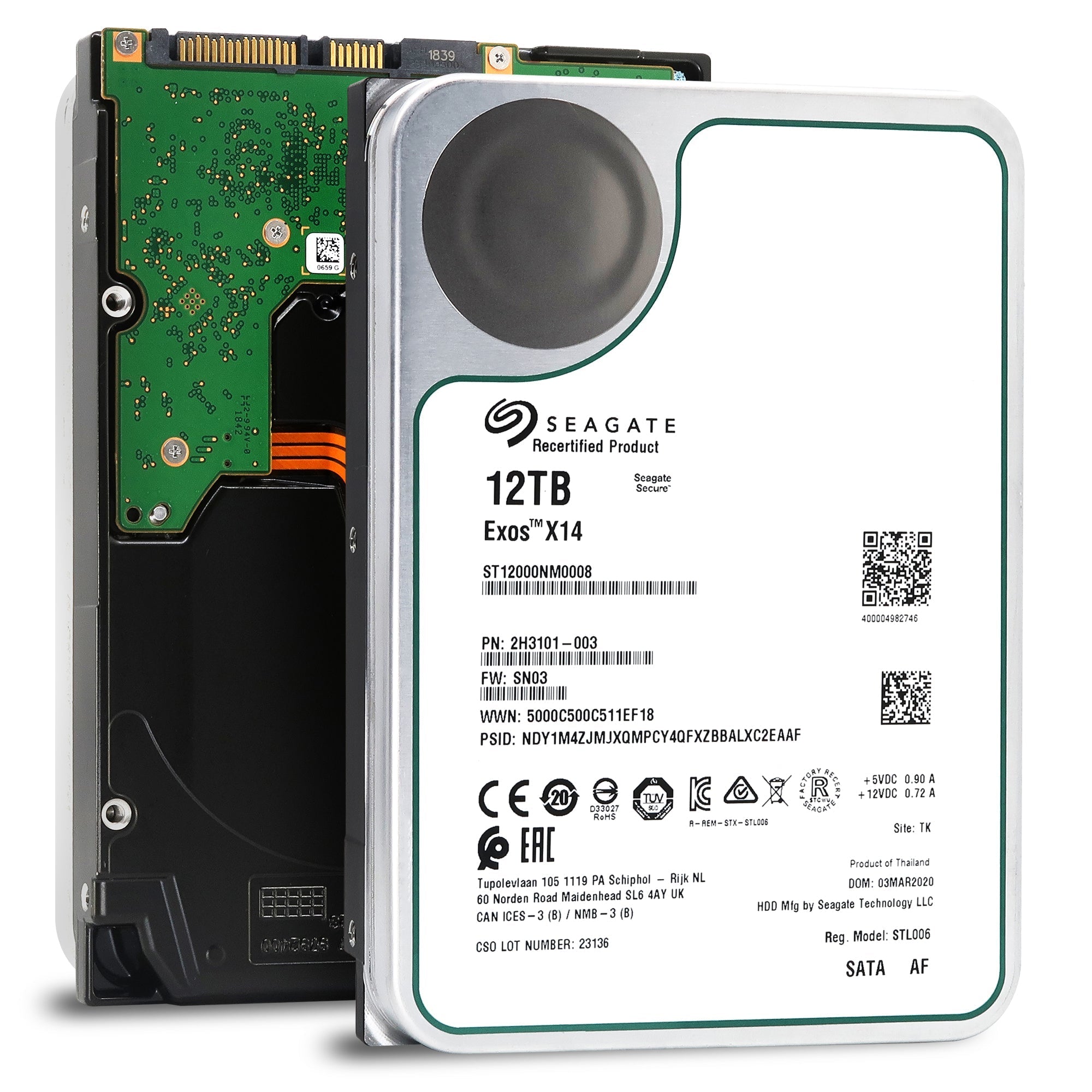 Seagate Exos X14 ST12000NM0008 12TB 7.2K RPM SATA 6Gb/s 512e/4Kn 256MB 3.5" FastFormat Manufacturer Recertified HDD