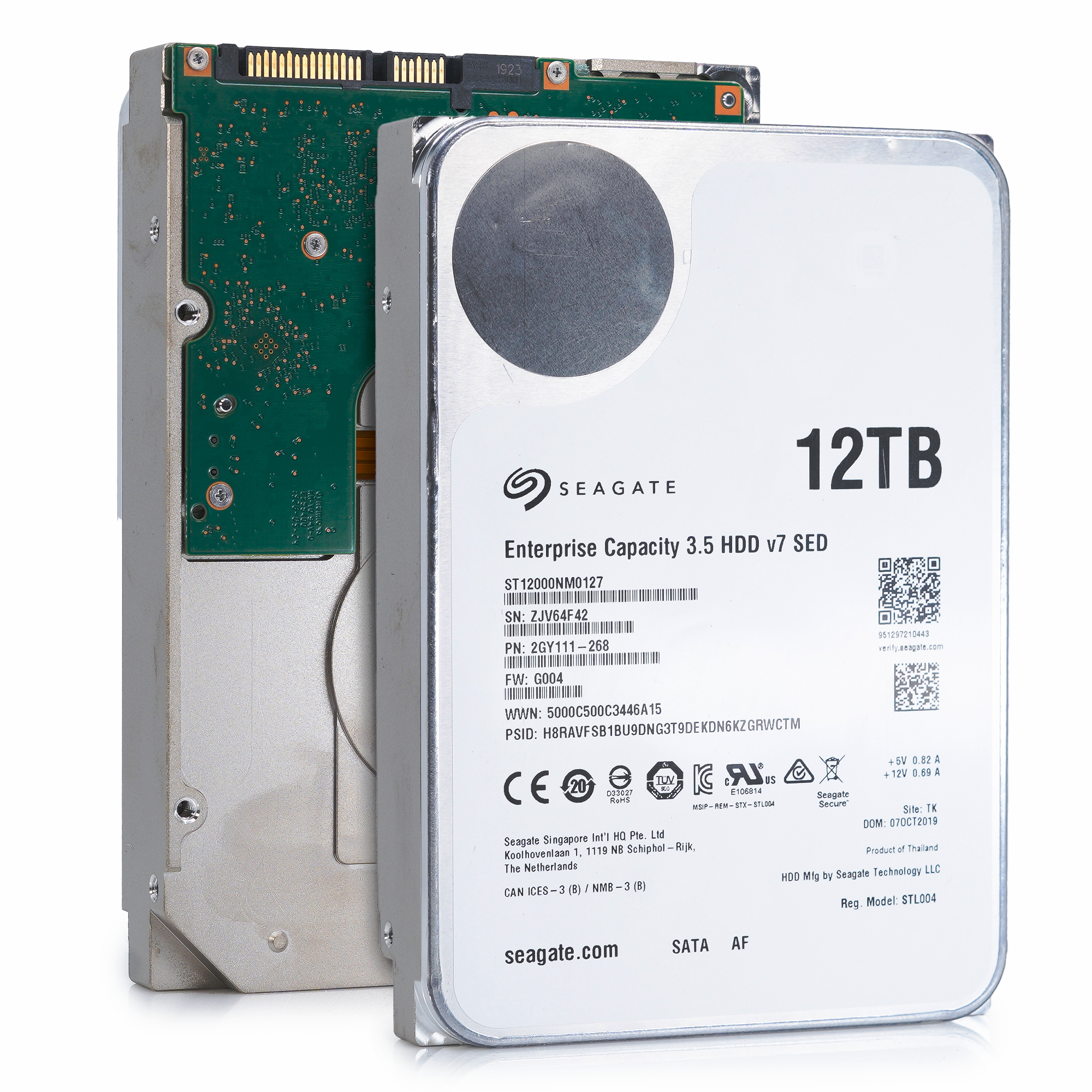 Seagate Enterprise Capacity v7 ST12000NM0127 12TB 7.2K RPM SATA 6Gb/s 512e SED 3.5in Recertified Hard Drive