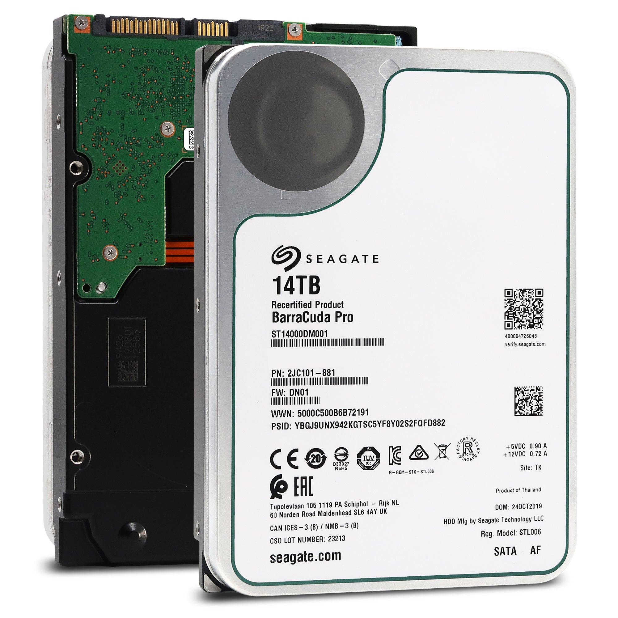 Seagate BarraCuda Pro ST14000DM001 14TB 7.2K RPM SATA 6Gb/s 512e 3.5in Recertified Hard Drive