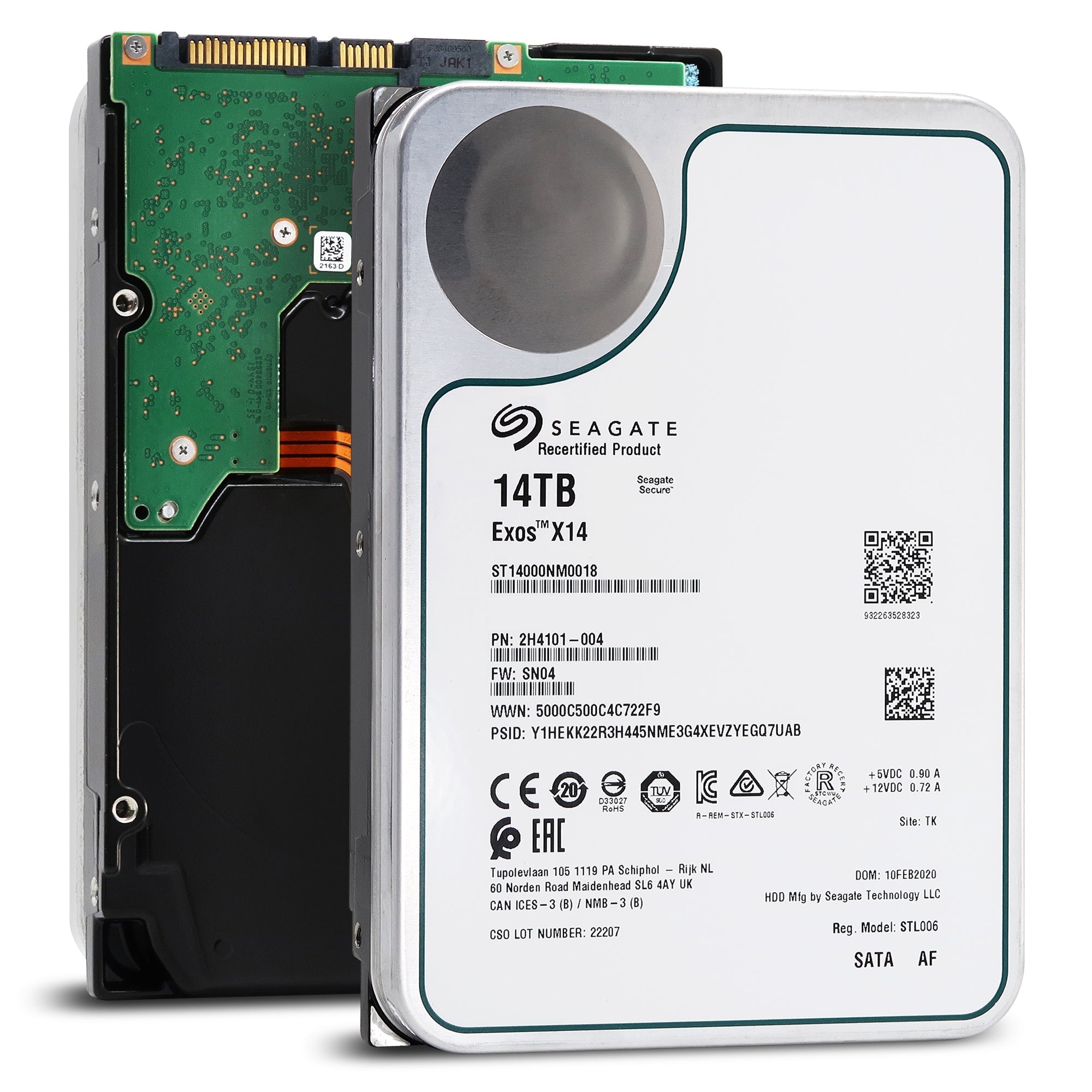 Seagate 14TB Hard Drive Exos X14 SATA 6Gb/s 512e 7200RPM 3.5" Manufacturer Recertified Enterprise HDD - ST14000NM0018