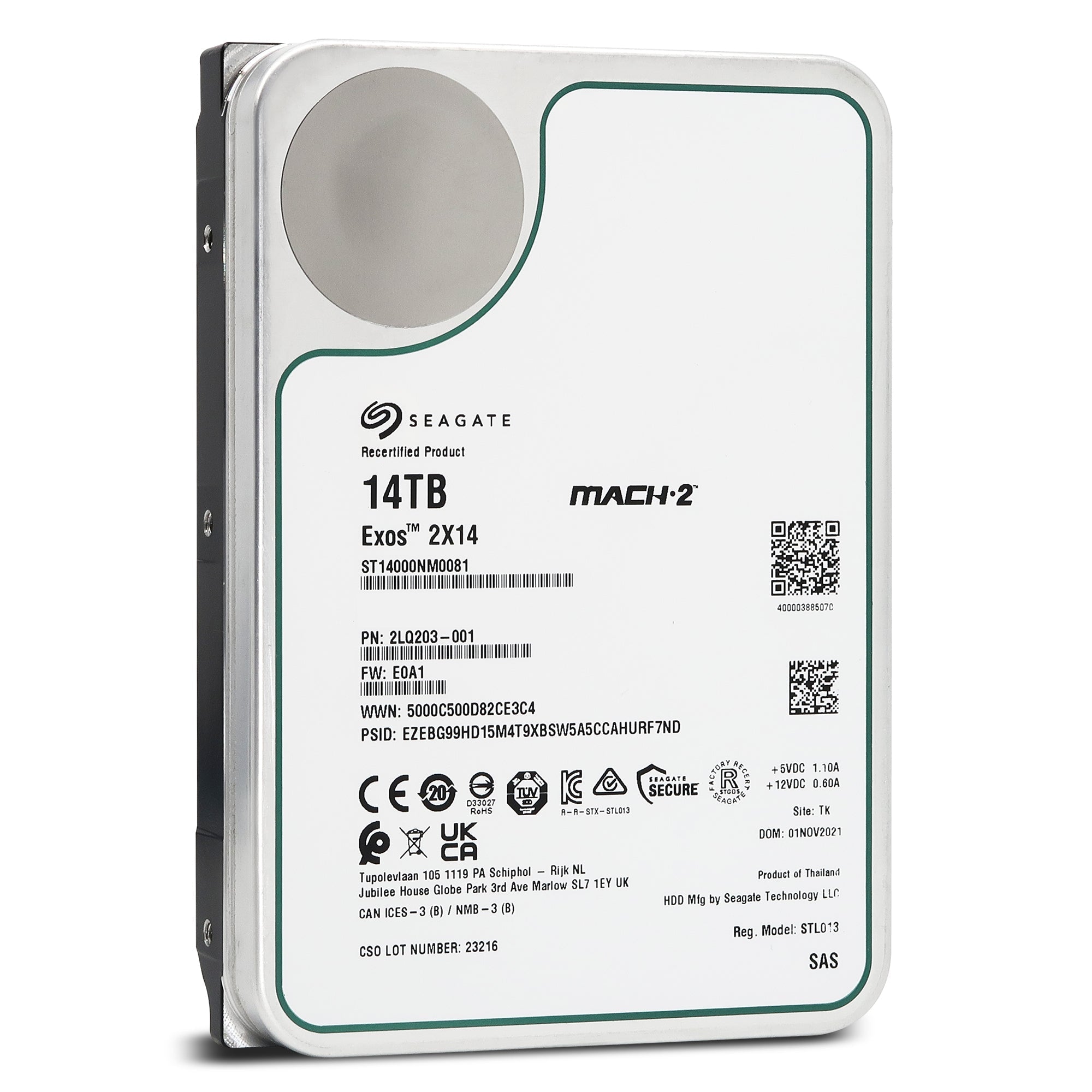 Seagate Exos 2X14 ST14000NM0081 2LQ203-001 14TB (2x 7TB) 7.2K RPM SAS 12Gb/s 512e MACH.2 3.5in Recertified Hard Drive