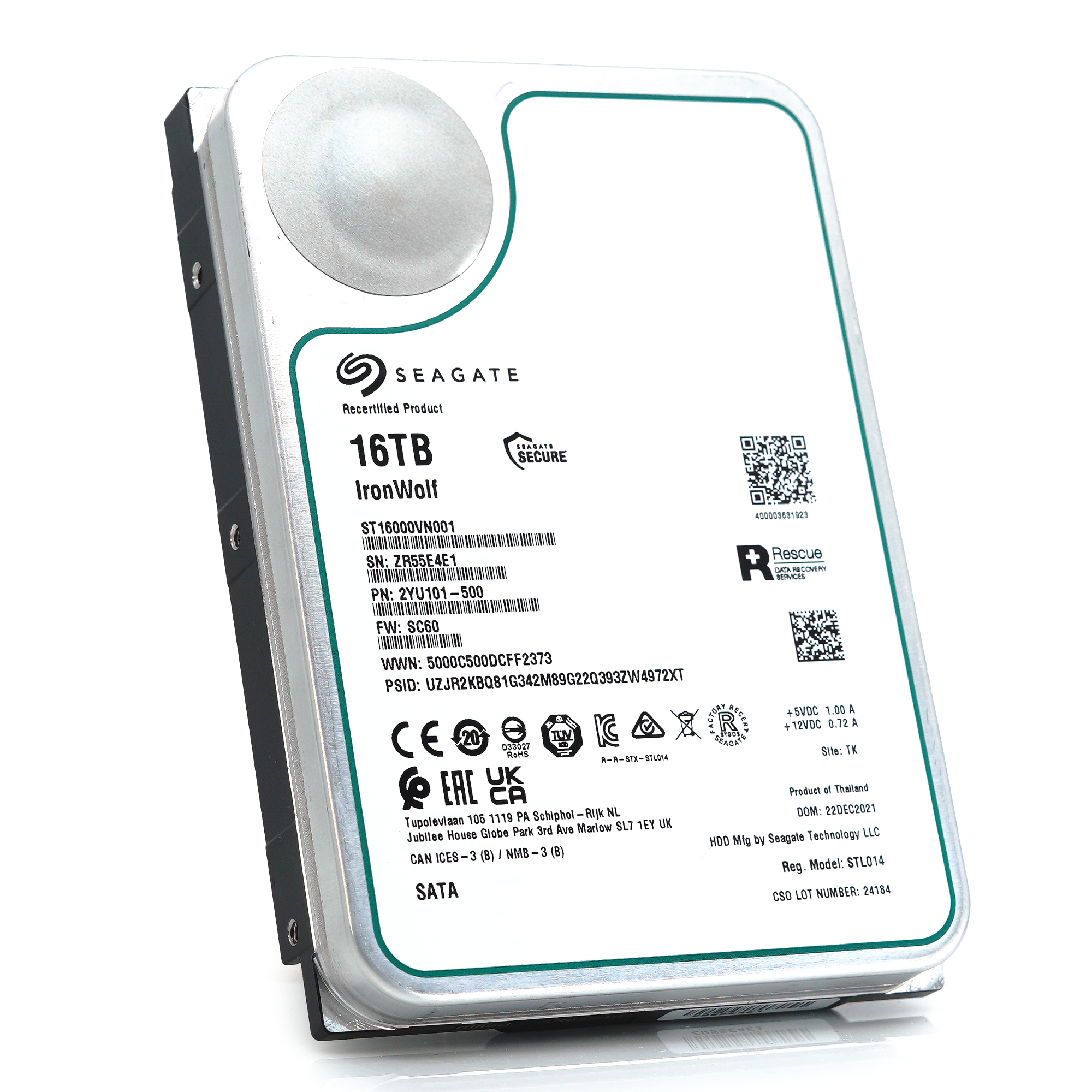 Seagate IronWolf ST16000VN001 16TB 7.2K RPM SATA 6Gb/s 256MB 3.5" NAS Manufacturer Recertified HDD
