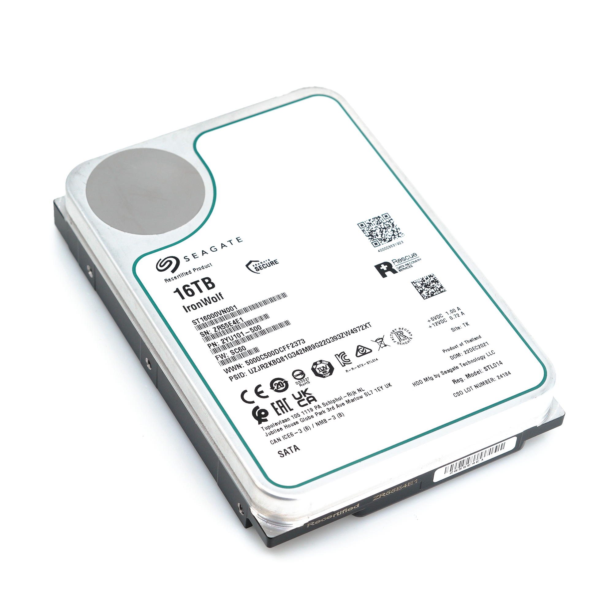 Seagate IronWolf ST16000VN001 16TB 7.2K RPM SATA 6Gb/s 256MB 3.5" NAS Manufacturer Recertified HDD