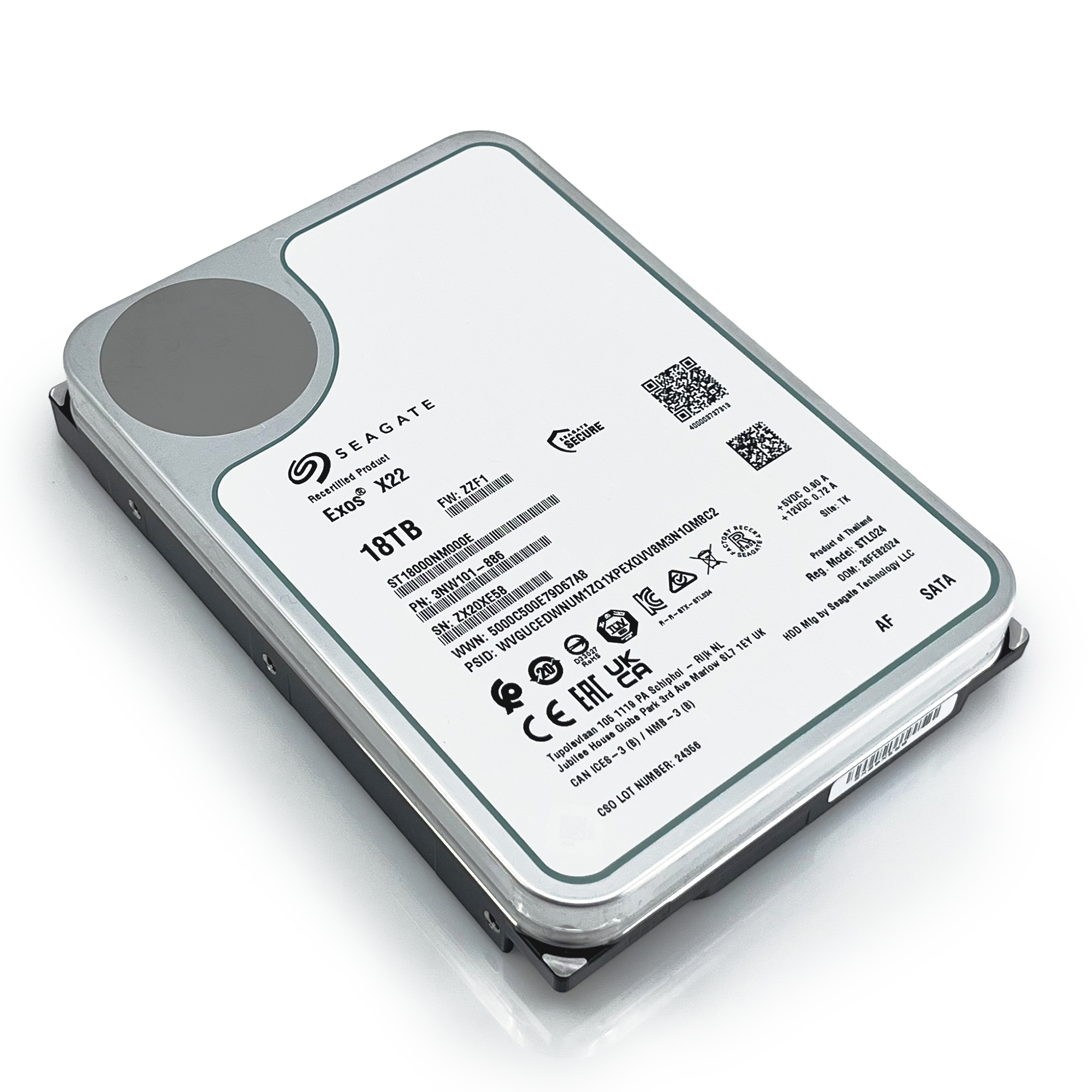 Seagate Exos X22 ST18000NM000E 18TB 7.2K RPM SATA 6Gb/s 512e FastFormat 3.5in Recertified Hard Drive