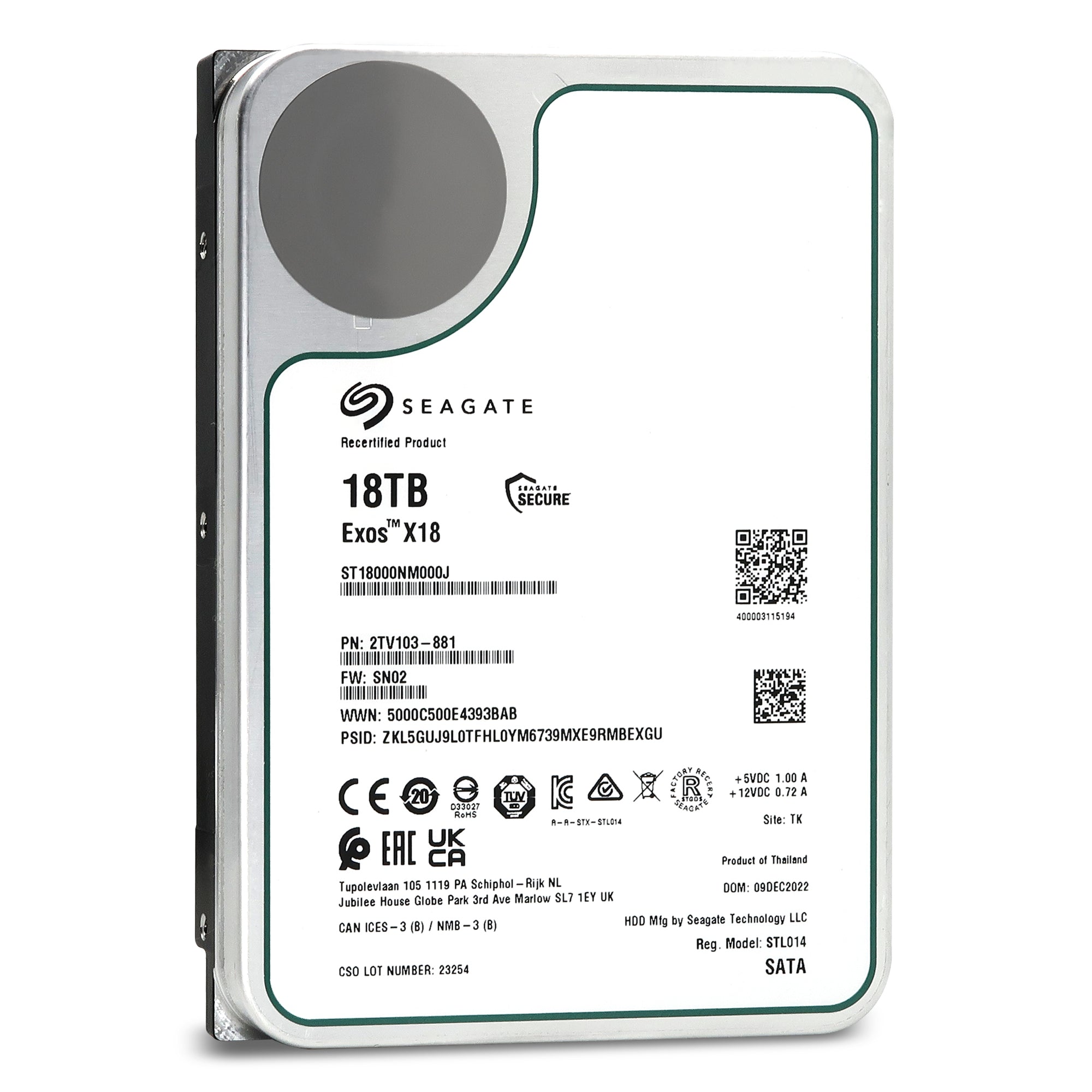 Seagate Exos X18 ST18000NM000J 18TB 7.2K RPM SATA 6Gb/s 512e/4Kn 256MB 3.5" FastFormat HDD