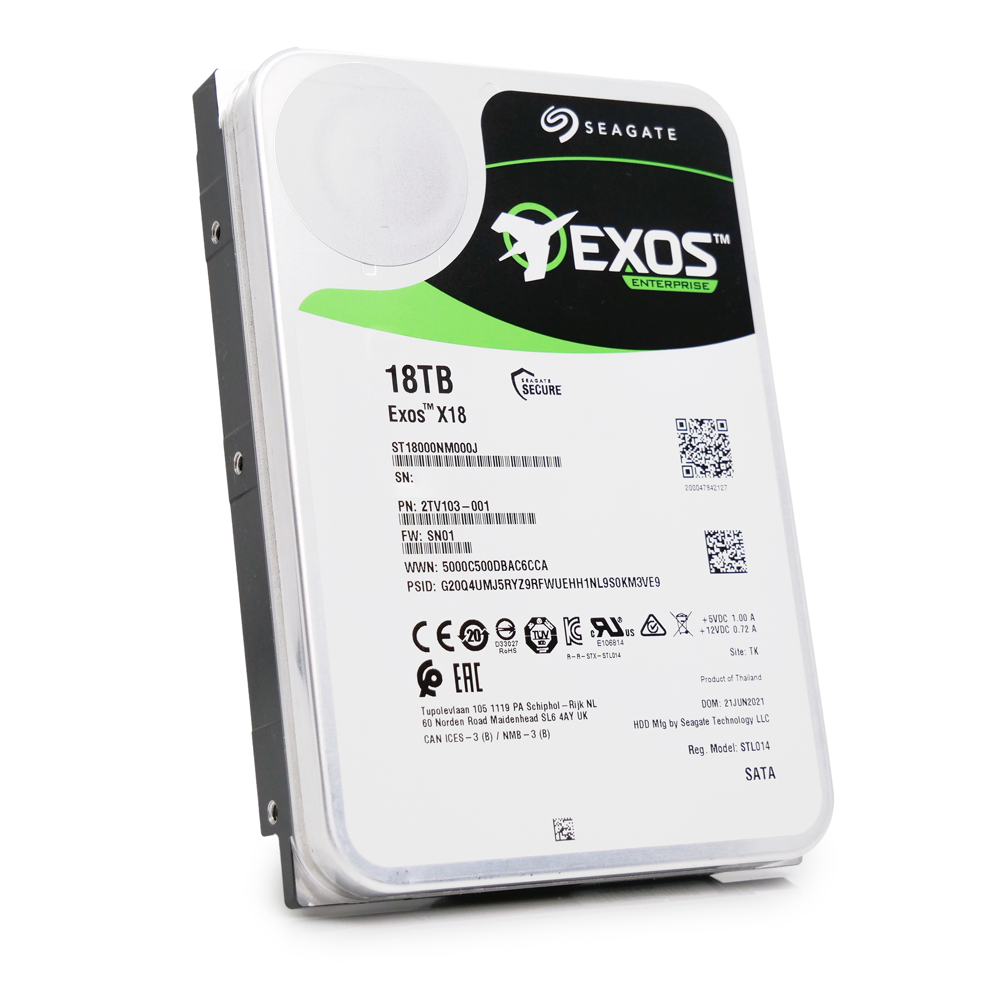 Seagate Exos X18 ST18000NM014J 18TB 7.2K RPM SATA 6Gb/s SED 3.5in Refurbished HDD