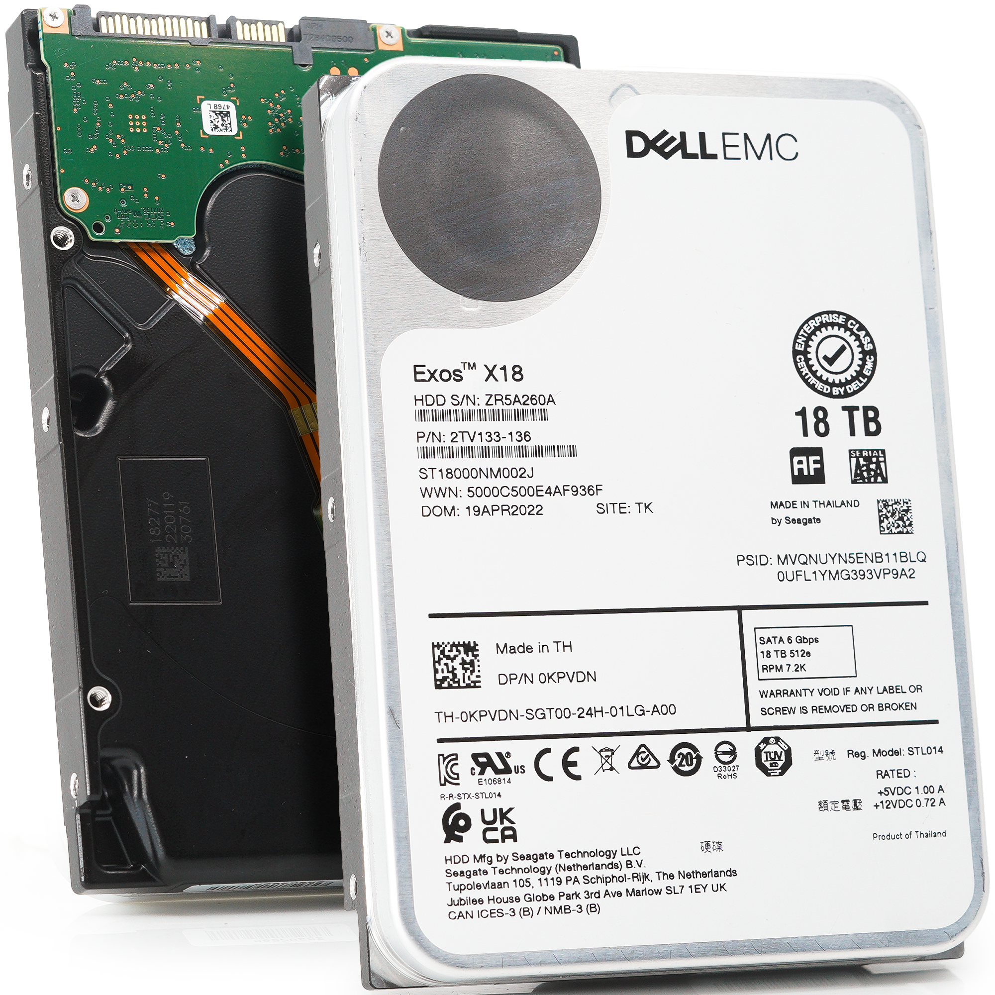 Dell Exos X18 ST18000NM002J 0KPVDN 18TB 7.2K RPM SATA 6Gb/s 512e PowerEdge Certified 3.5in Recertified Hard Drive