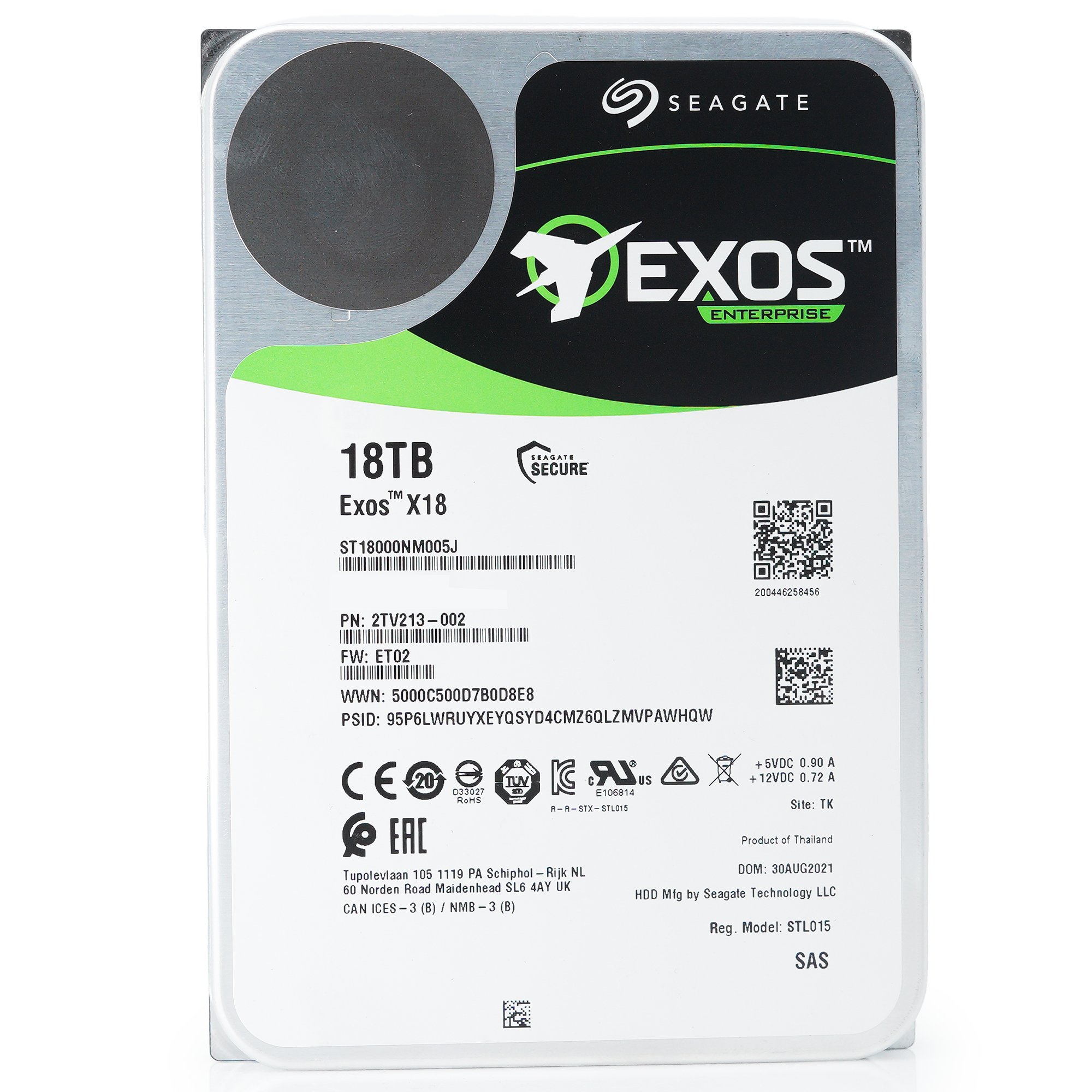 Seagate Exos X18 ST18000NM005J 18TB 7.2K RPM SAS 12Gb/s 512e SED 3.5in Hard Drive