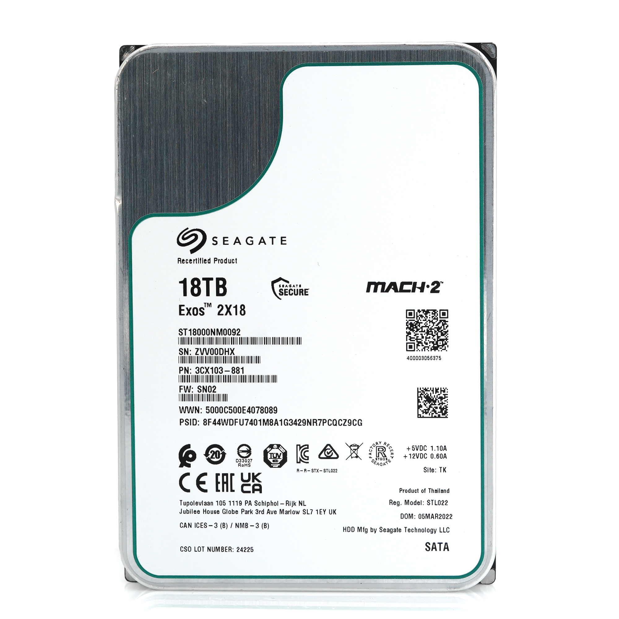 Seagate Exos 2X18 ST18000NM0092 18TB (2x 9TB) 7.2K RPM SATA 6Gb/s 512e Dual Actuator 3.5in Refurbished HDD
