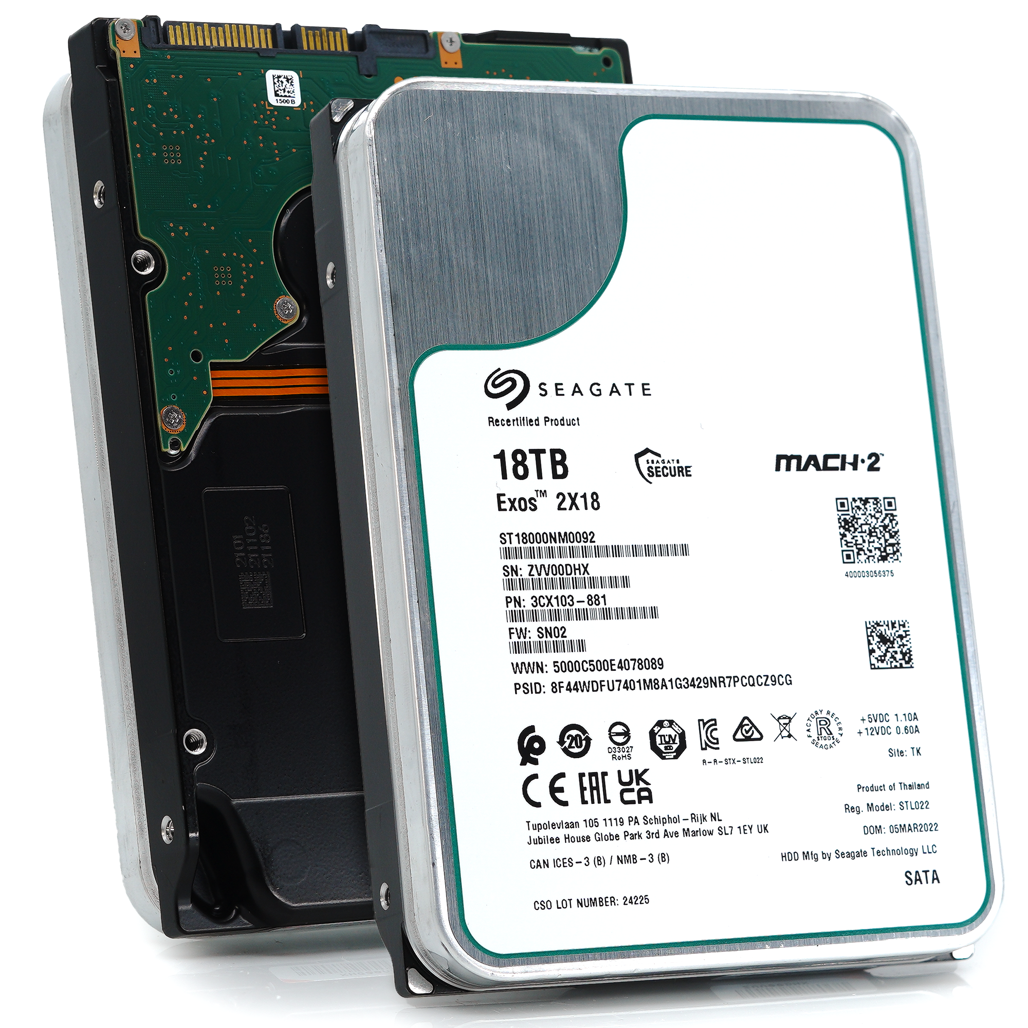 Seagate Exos 2X18 ST18000NM0092 18TB 7.2K RPM SATA 6Gb/s 512e Dual Actuator Mach.2 3.5in Recertified Hard Drive