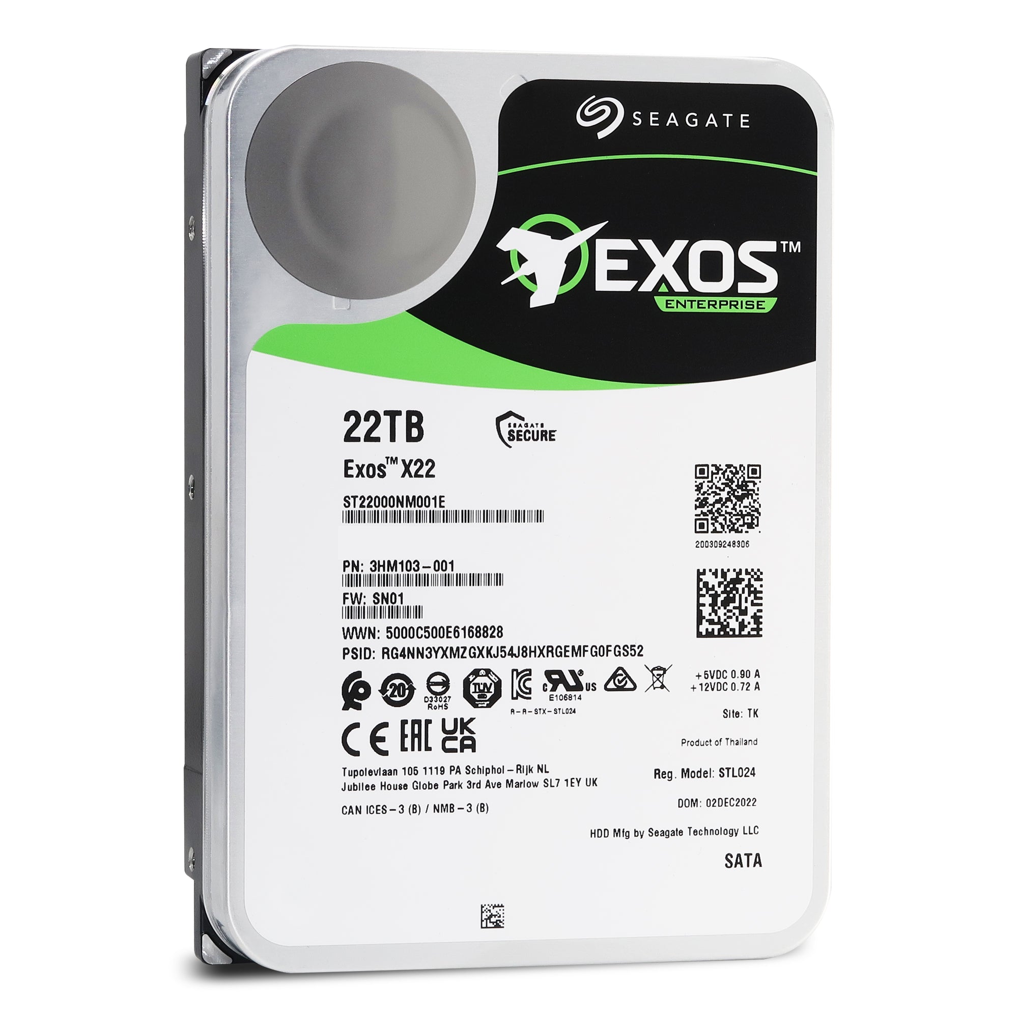 Seagate Exos X22 ST22000NM001E 3HM103-001 22TB 7.2K RPM SATA 6Gb/s 512e 3.5in Hard Drive