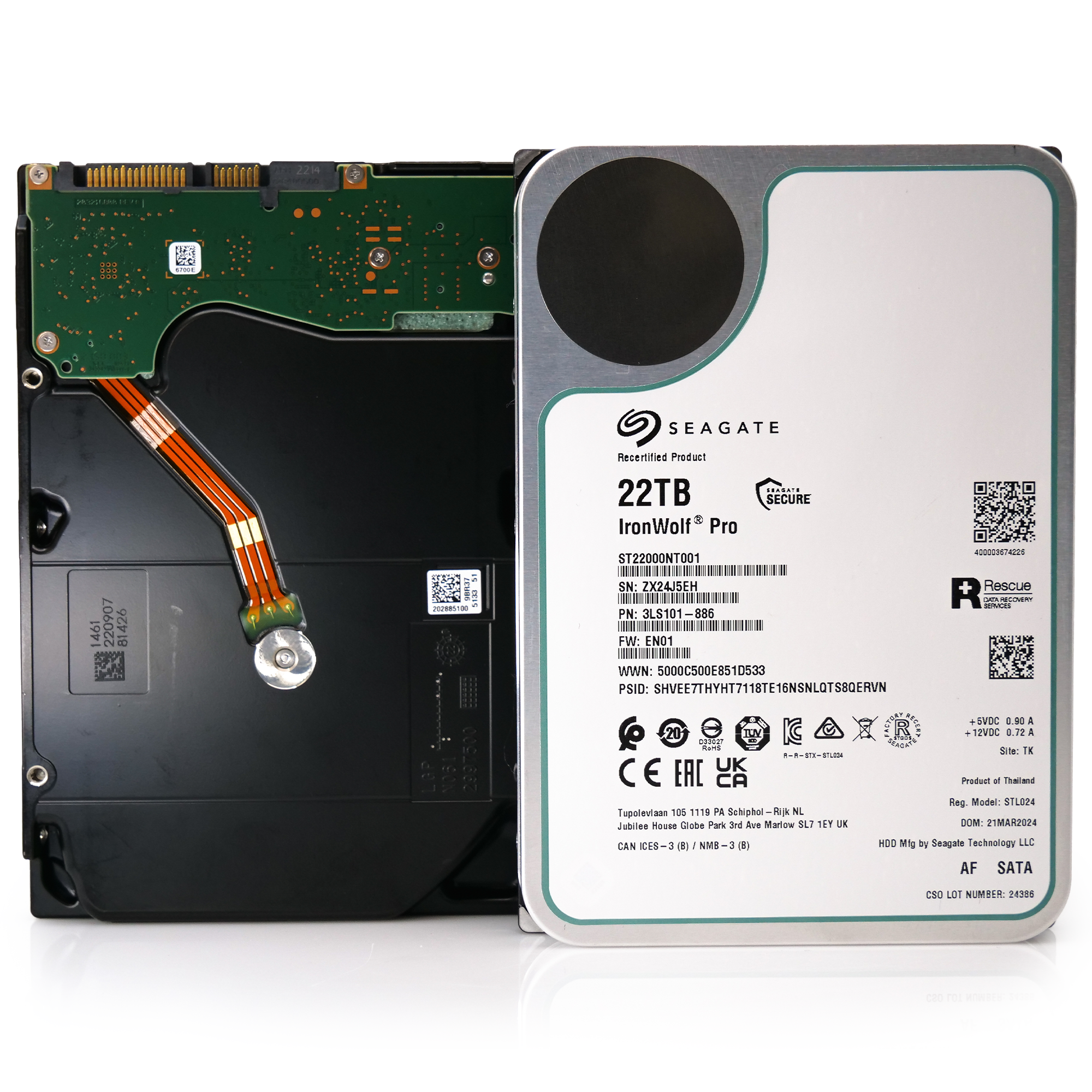 Seagate Ironwolf Pro ST22000NT001 22TB 7.2K RPM SATA 6Gb/s 512e NAS 3.5in Recertified Hard Drive