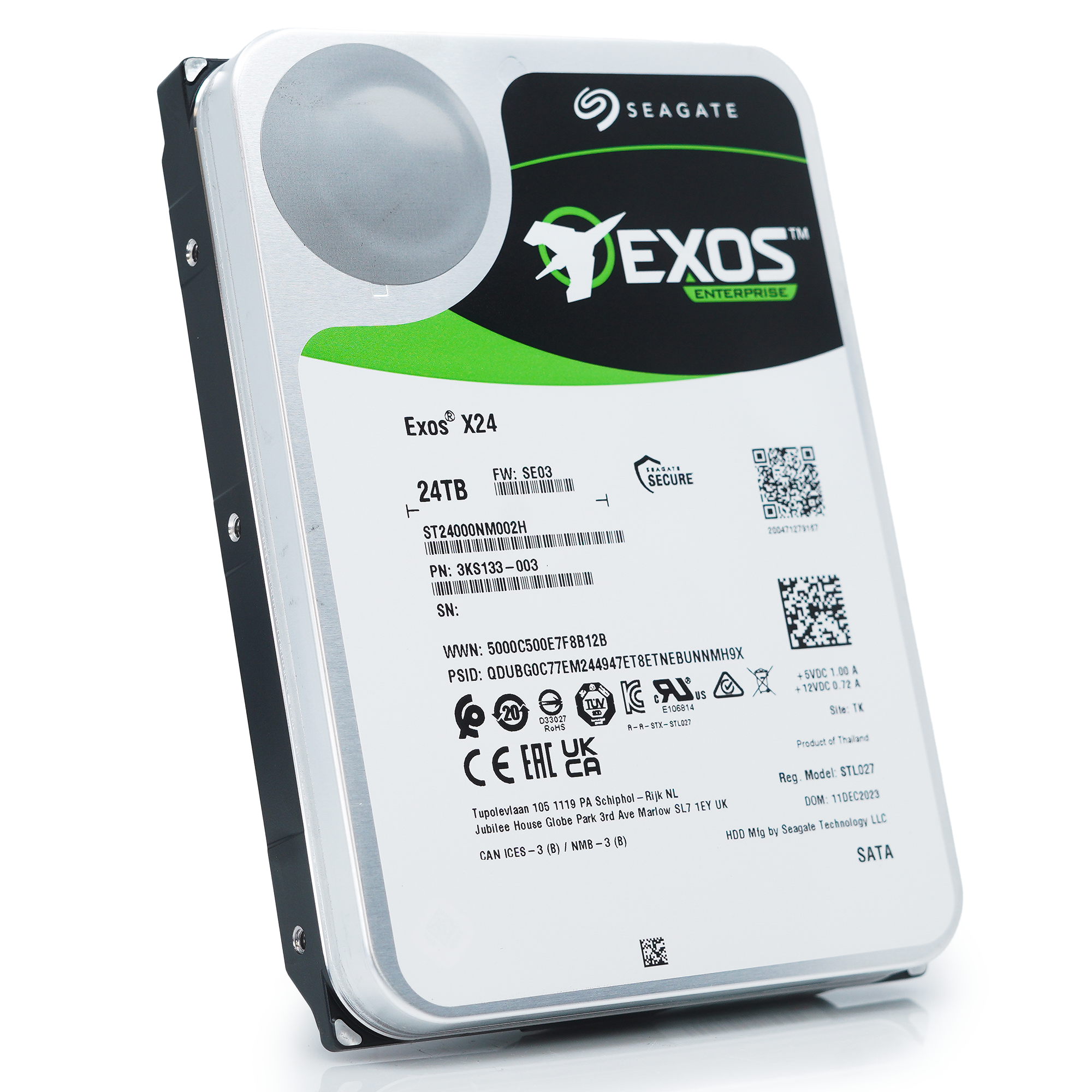 Seagate Exos X24 ST24000NM002H 24TB 7.2K RPM SATA 6Gb/s 512e FastFormat 3.5in Hard Drive