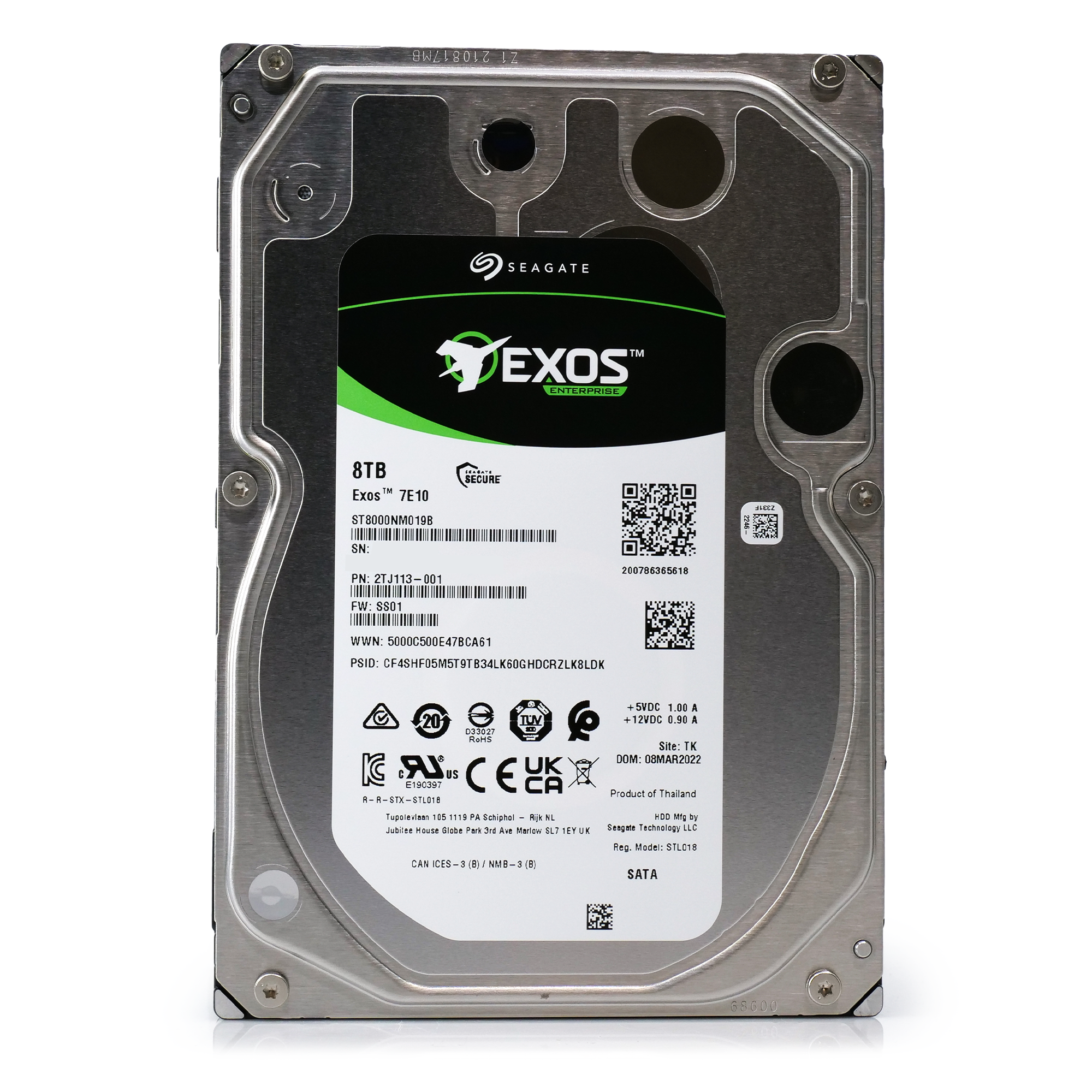Seagate Exos 7E10 ST8000NM019B 8TB 7.2K RPM SATA 6Gb/s 512e SED 3.5in Hard Drive