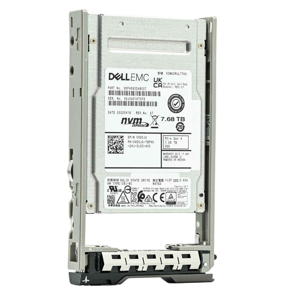 Dell G13 VD0JX KCM6XRUL7T68 7.68TB PCIe Gen 4.0 x4 8GB/s U.2 NVMe 1DWPD Read Intensive 2.5in Refurbished SSD