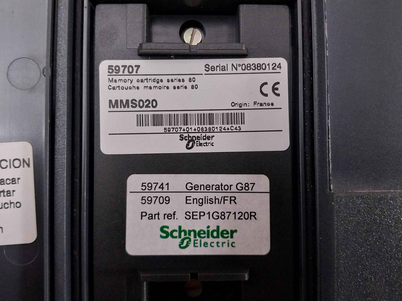 Schneider Electric 59707 Memory Cartridge Sepam Series 80 MMS020 Relay Data Storage Module