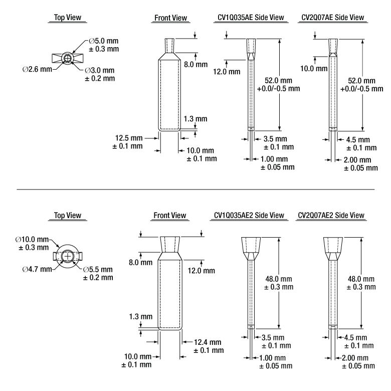 T-CV2Q07AE - 700 µL Enhanced Chemical Resistance Micro Cuvette with Stopper, Synthetic Quartz Glass, 2.6 mm Opening Diameter, 2 mm Path Length, 2 Pack