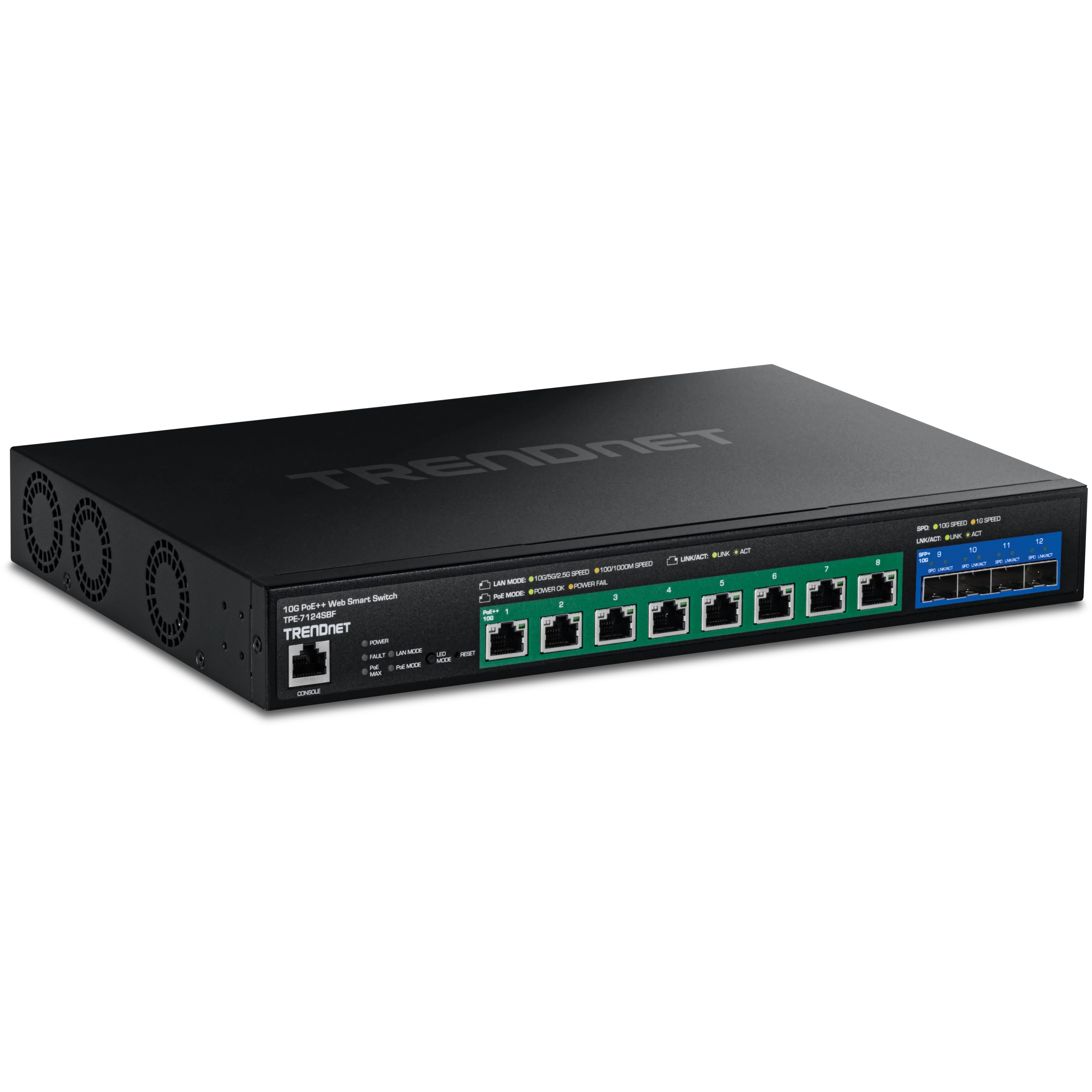 TRENDnet TPE-7124SBF 12-Port 10G PoE++  Web Smart Switch (720W)
