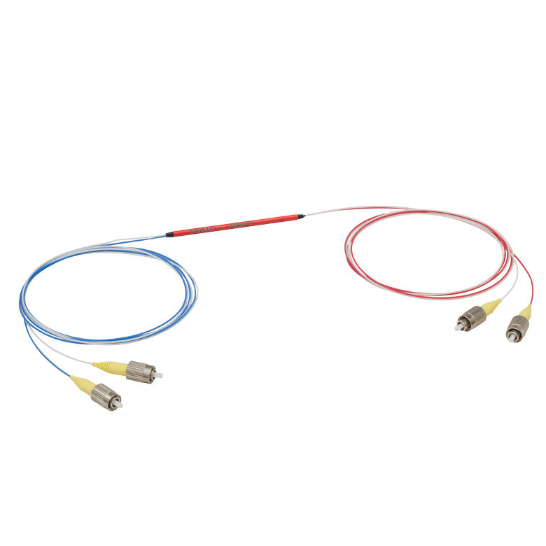 T-TN632R2F2 - 2x2 Narrowband Fiber Optic Coupler, 632 ± 15 nm, 90:10 Split, FC/PC Connectors