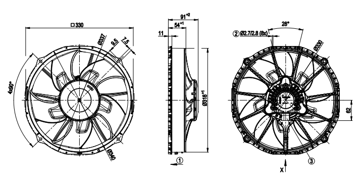 W1G300-EC24-03  ebm-papst Fan 26V 255W 3080RPM