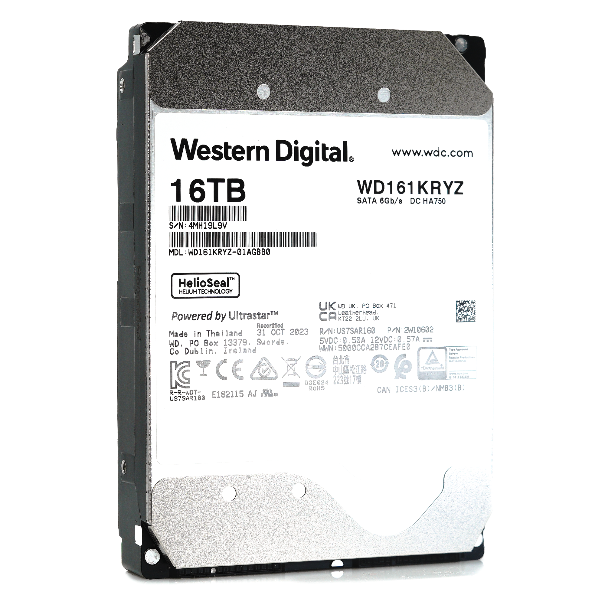 Western Digital Gold WD161KRYZ 16TB 7.2K RPM SATA 6Gb/s 512e Enterprise 3.5in Recertified Hard Drive