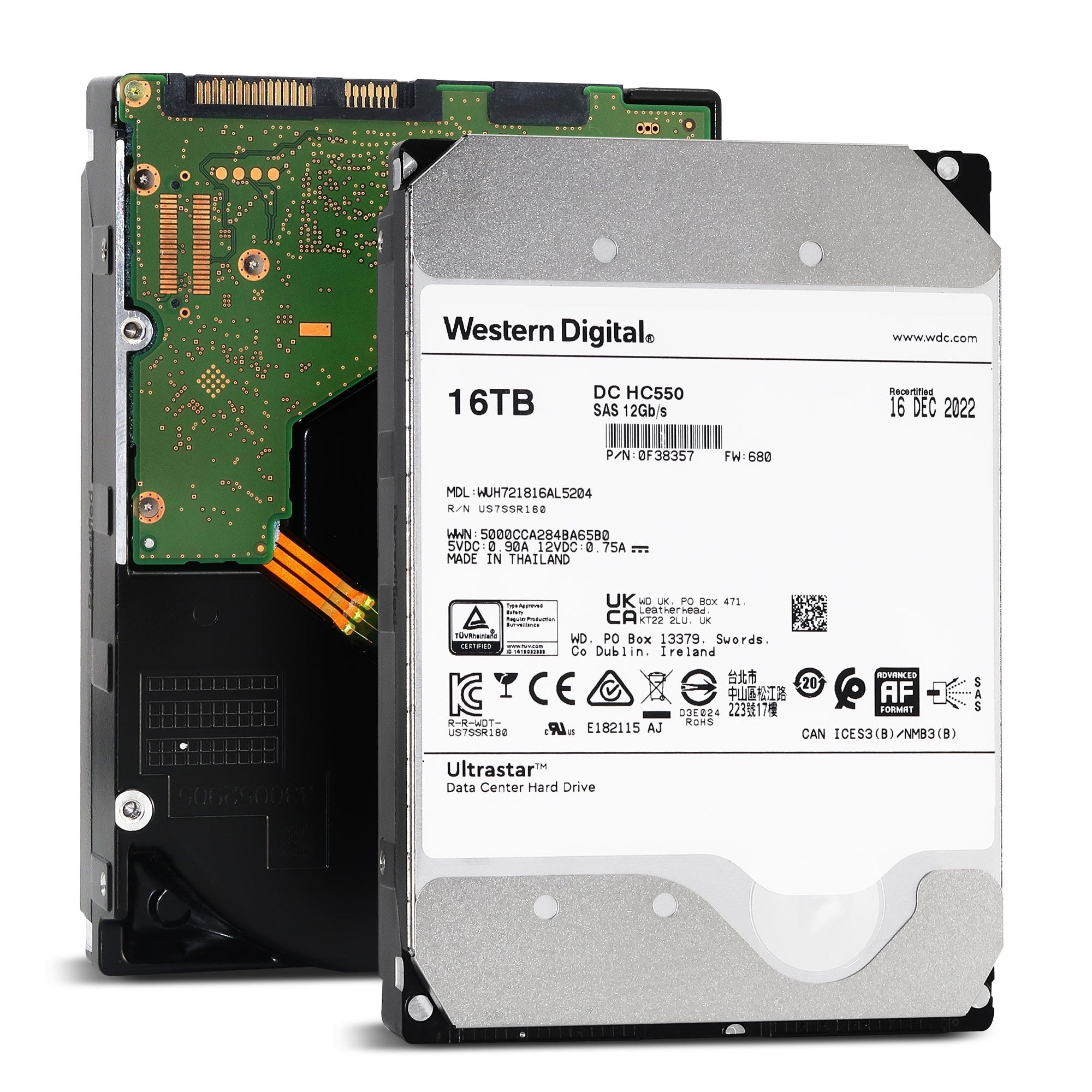 Western Digital Ultrastar DC HC550 WUH721816AL5204 0F38357 16TB 7.2K RPM SAS 12Gb/s 512e 3.5in Recertified Hard Drive
