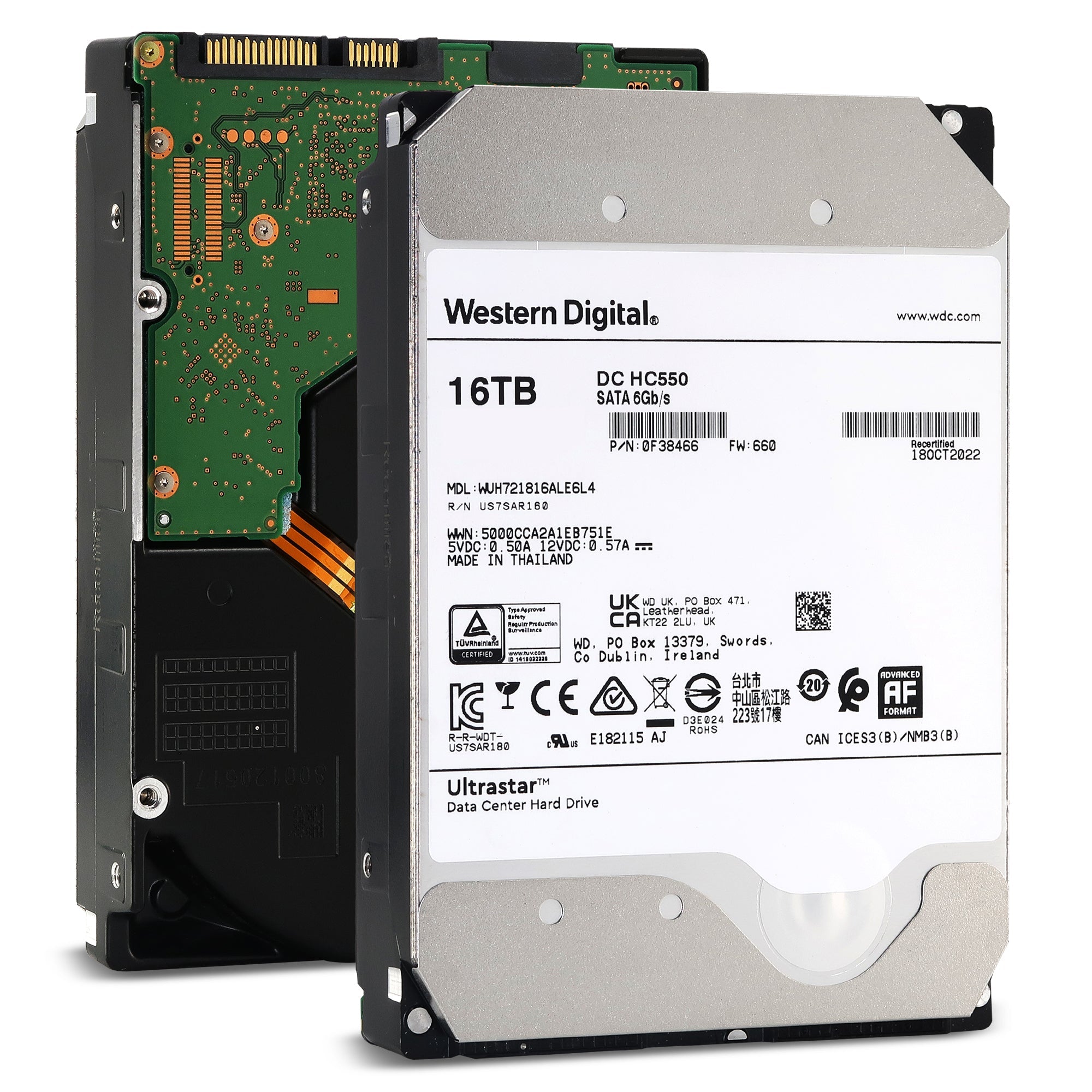 Western Digital Ultrastar DC HC550 WUH721816ALE6L4 0F38466 16TB 7.2K RPM SATA 6Gb/s 512e 3.5in Refurbished HDD
