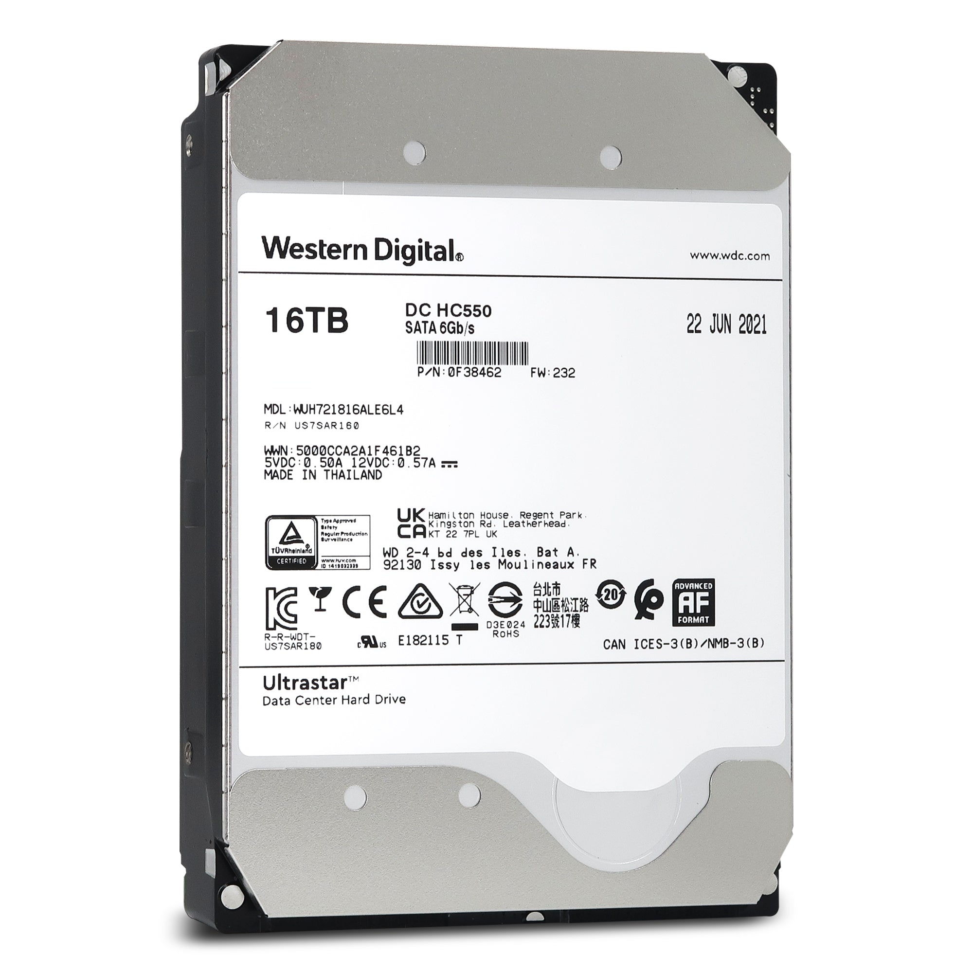 WD Ultrastar 16TB HDD DC HC550 7200RPM SATA 6Gb/s 3.5" Enterprise Hard Drive WUH721816ALE6L4 (0F38462)