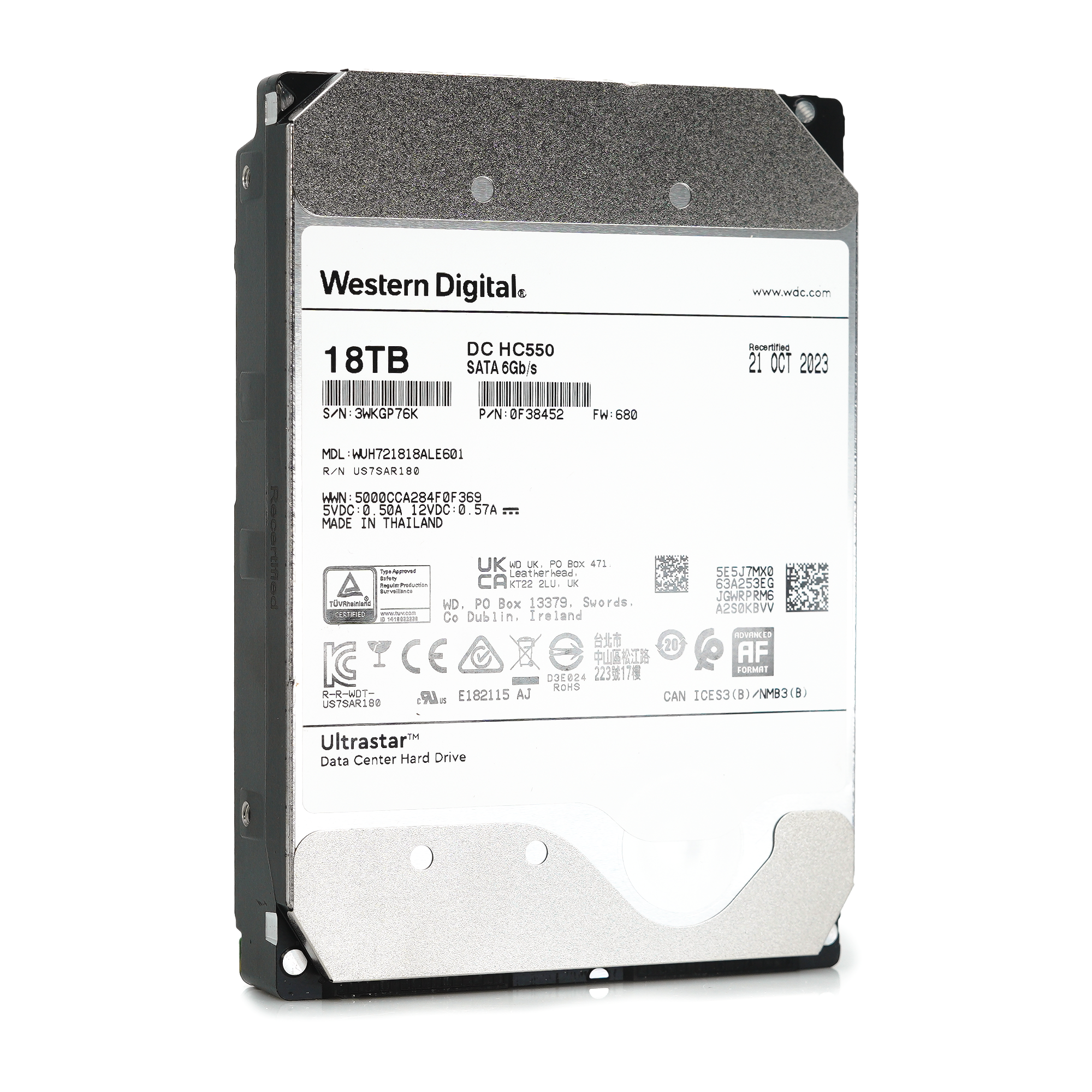 Western Digital Ultrastar DC HC550 WUH721818ALE601 0F38452 18TB 7.2K RPM SATA 6Gb/s 512e TCG-Enterprise SED Power Disable 3.5in Recertified Hard Drive