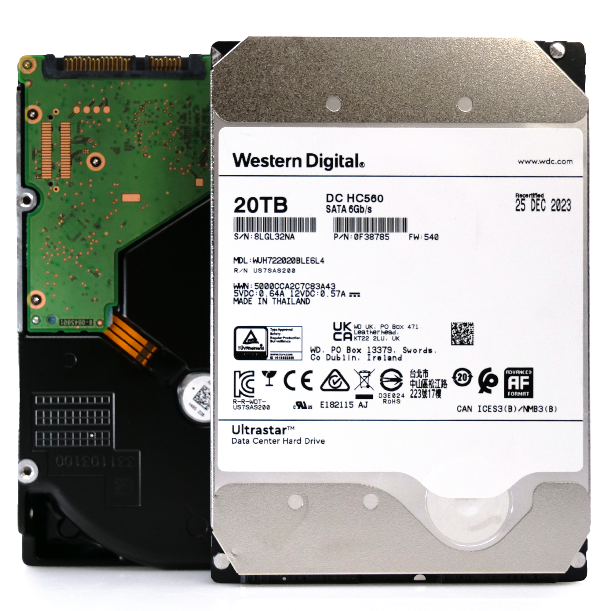 Western Digital Ultrastar DC HC560 WUH722020BLE6L4 0F38785 20TB 7.2K RPM SATA 6Gb/s 512e 3.5in Recertified Hard Drive