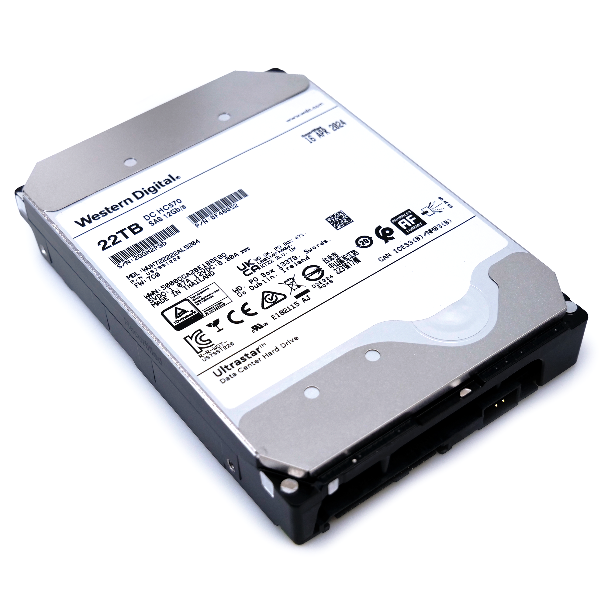 Western Digital Ultrastar HC570 WUH722222AL5204 0F48052 22TB 7.2K RPM SAS 12Gb/s 512e/4Kn 3.5in Refurbished HDD