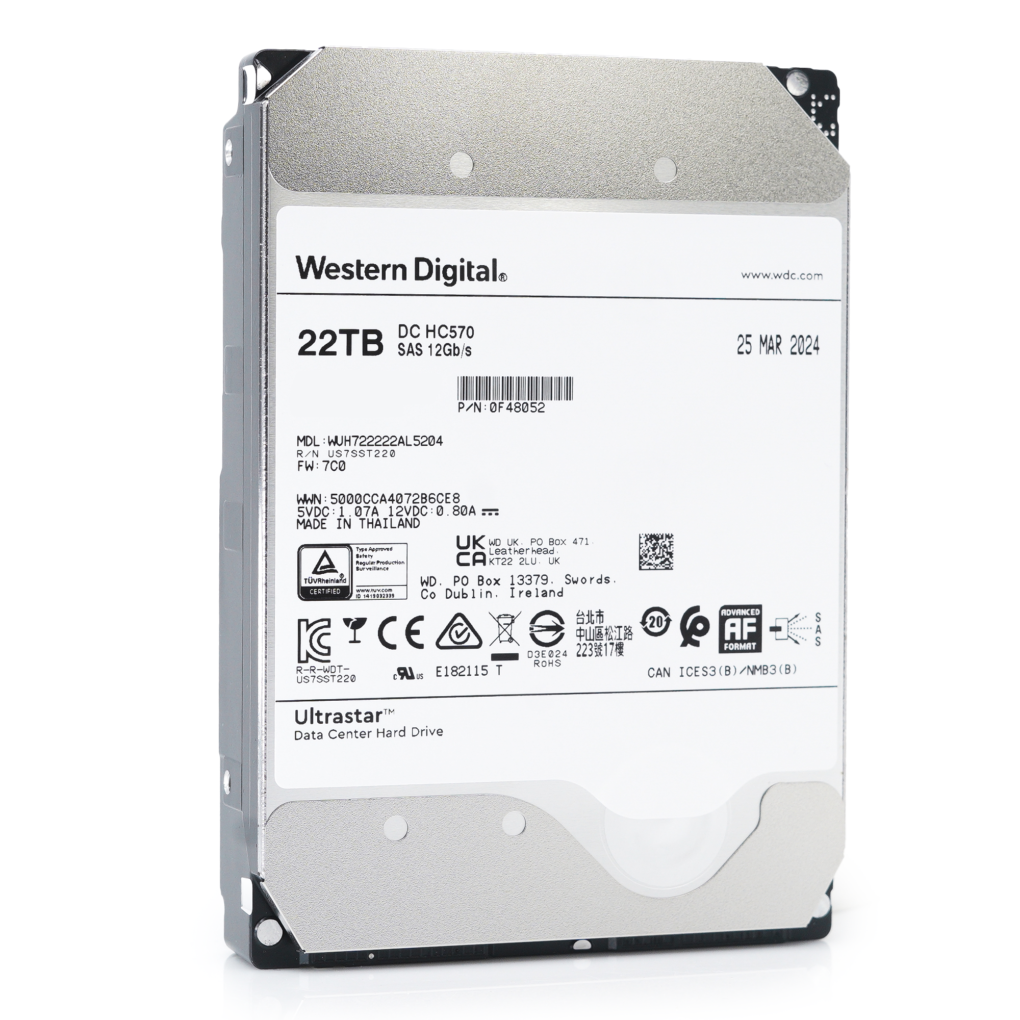 Western Digital Ultrastar DC HC570 WUH722222AL5204 0F48052 22TB 7.2K RPM SAS 12Gb/s 512e 3.5in Hard Drive