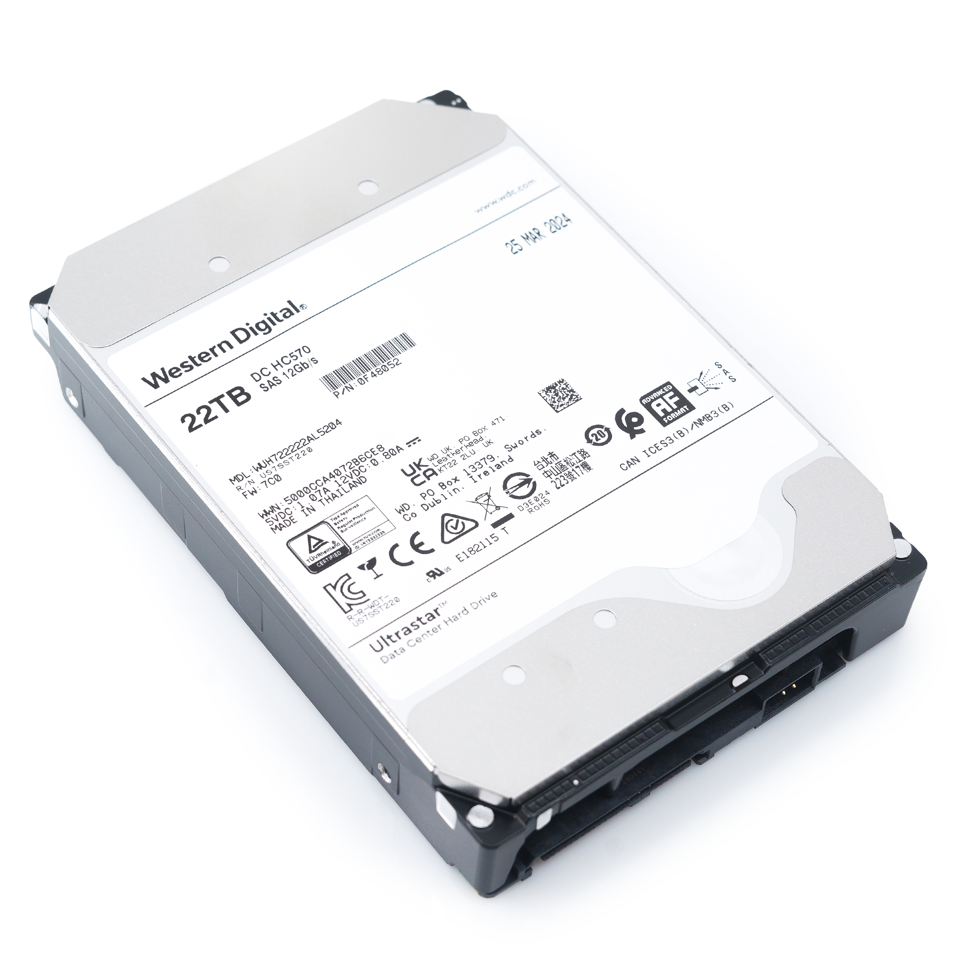 Western Digital Ultrastar DC HC570 WUH722222AL5204 0F48052 22TB 7.2K RPM SAS 12Gb/s 512e 3.5in Hard Drive