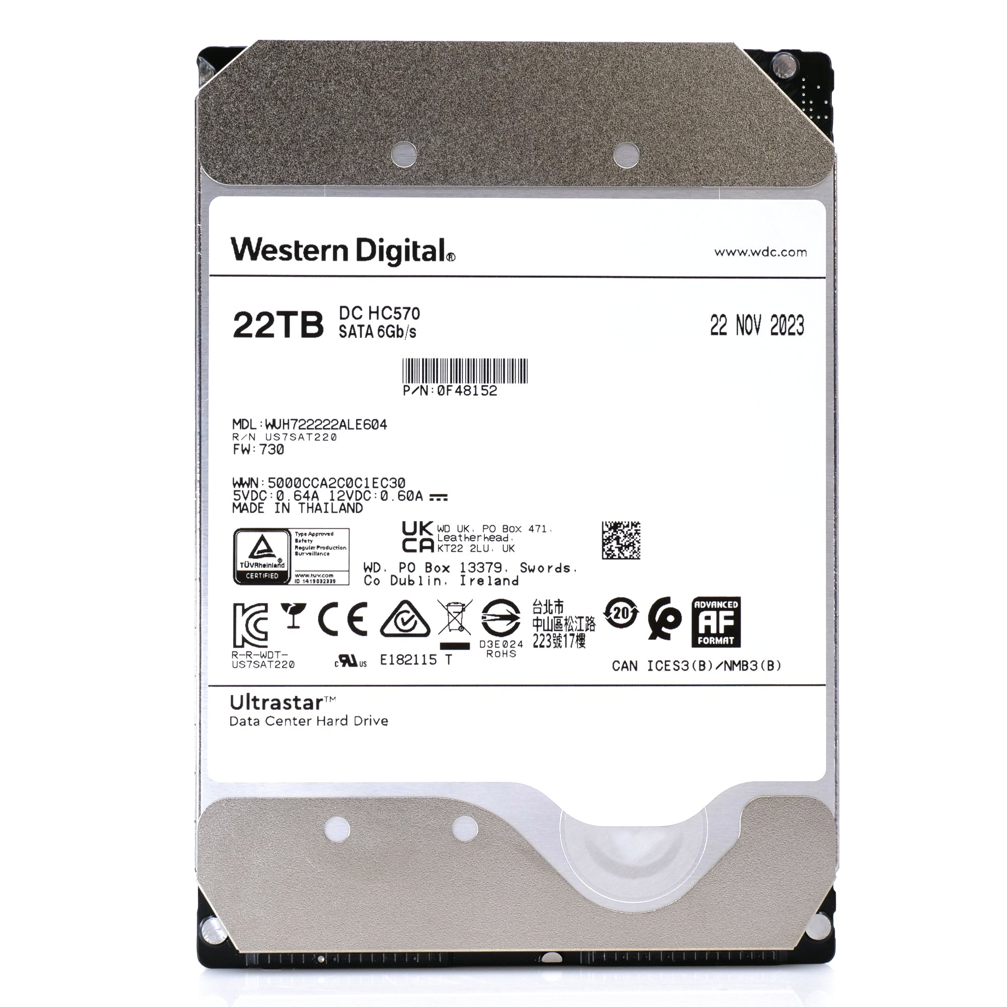Western Digital Ultrastar HC570 WUH722222ALE604 0F48152 22TB 7.2K RPM SATA 6Gb/s 512e Power Disable 3.5in Hard Drive