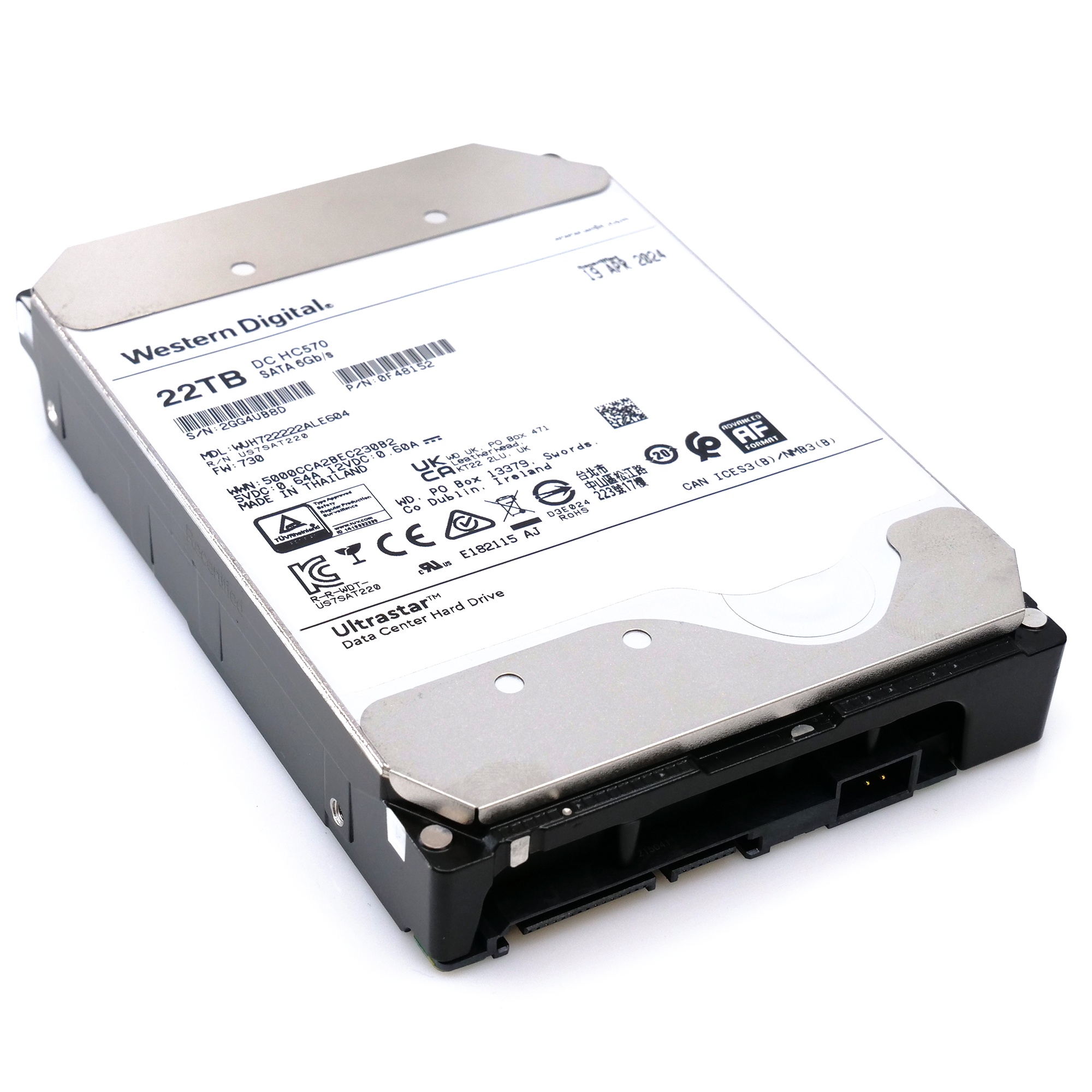 Western Digital Ultrastar HC570 WUH722222ALE604 0F48152 22TB 7.2K RPM SATA 6Gb/s 512e Power Disable 3.5in Recertified Hard Drive