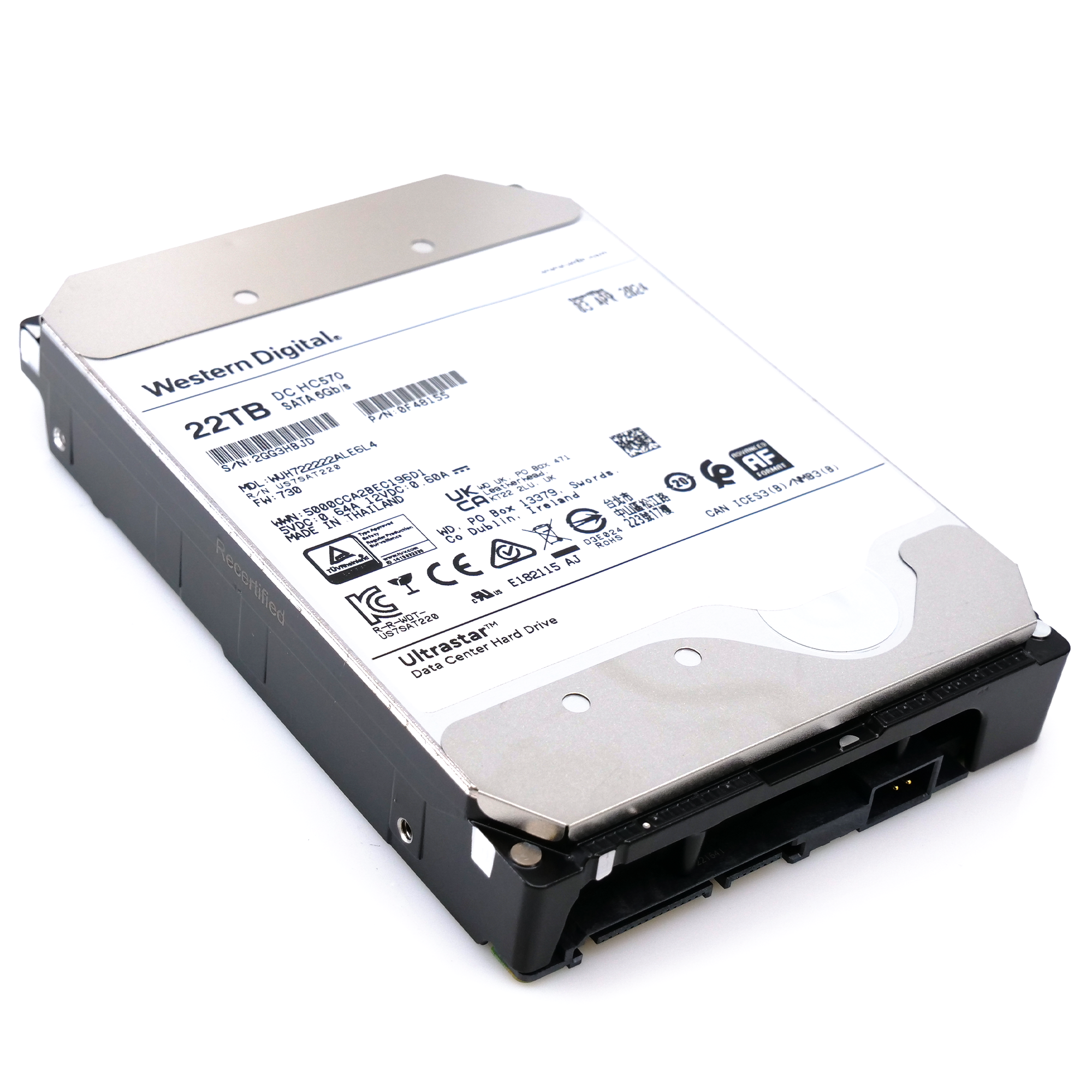 Western Digital Ultrastar DC HC570 WUH722222ALE6L4 0F48155 22TB 7.2K RPM SATA 6Gb/s 512e SE 3.5in Recertified Hard Drive