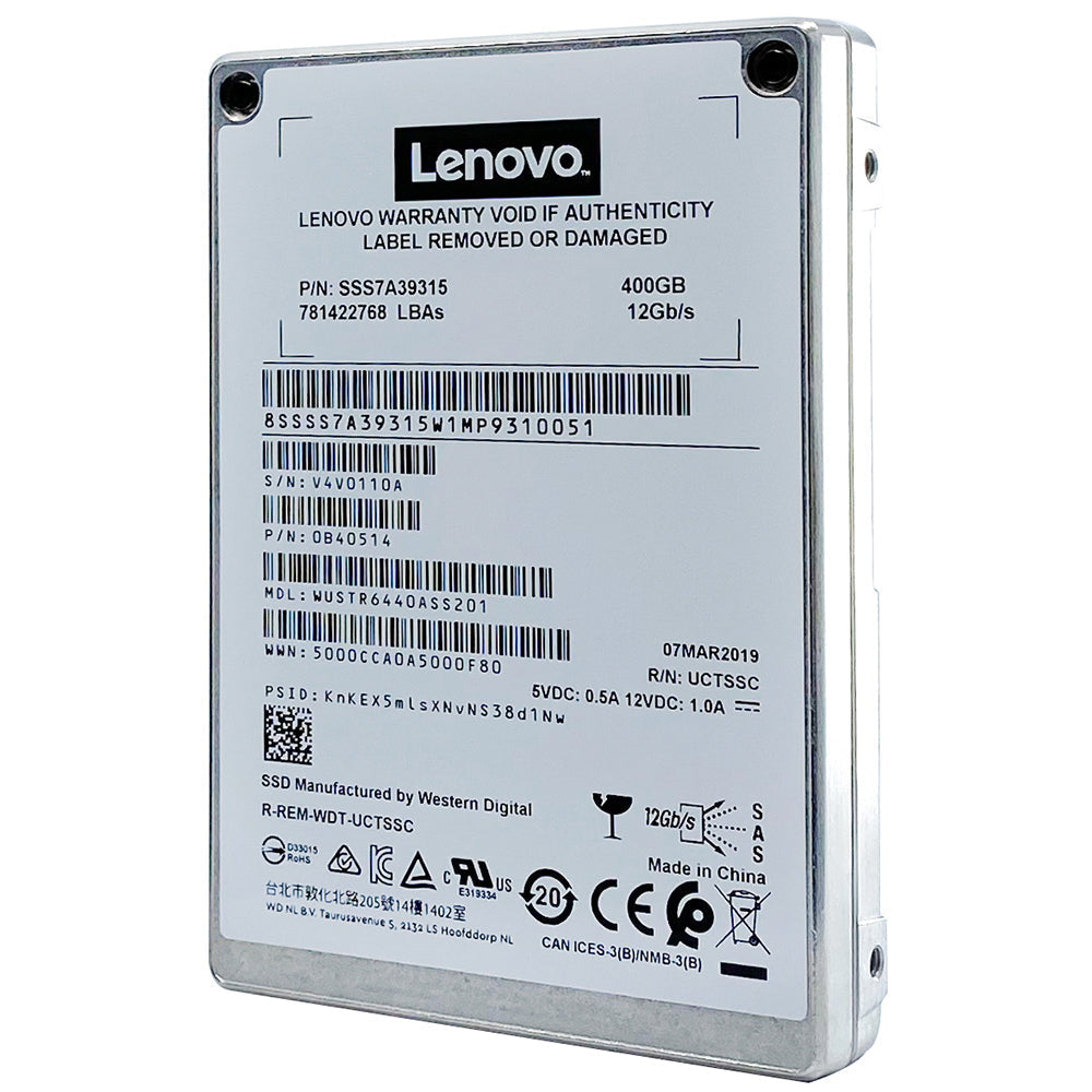 Lenovo Ultrastar DC SS530 WUSTR6440ASS201 SSS7A39315 400GB SAS 12Gb/s Mixed Use TCG 2.5in Solid State Drive