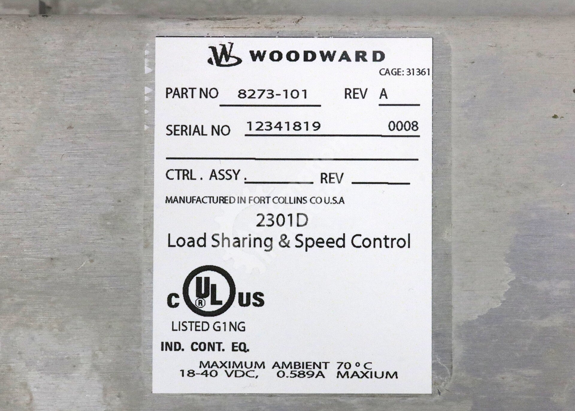 8273-101 By Woodward 24VDC 2301D Digital Load Sharing and Speed Control Module