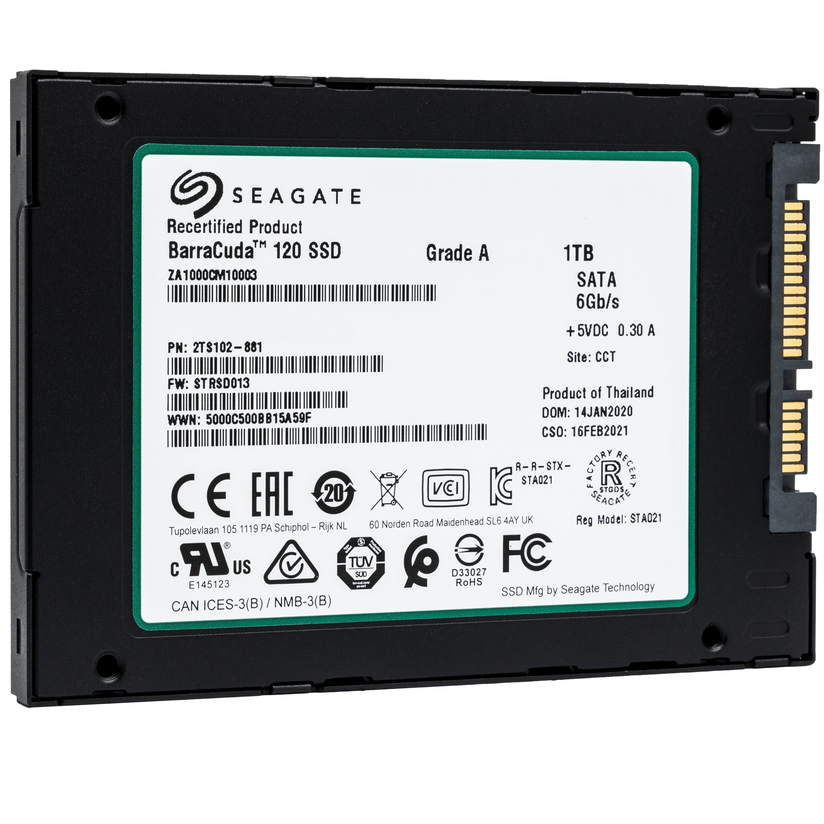 Seagate BarraCuda 120 ZA1000CM10003 1TB SATA 6Gb/s 3D TLC 2.5in Recertified Solid State Drive