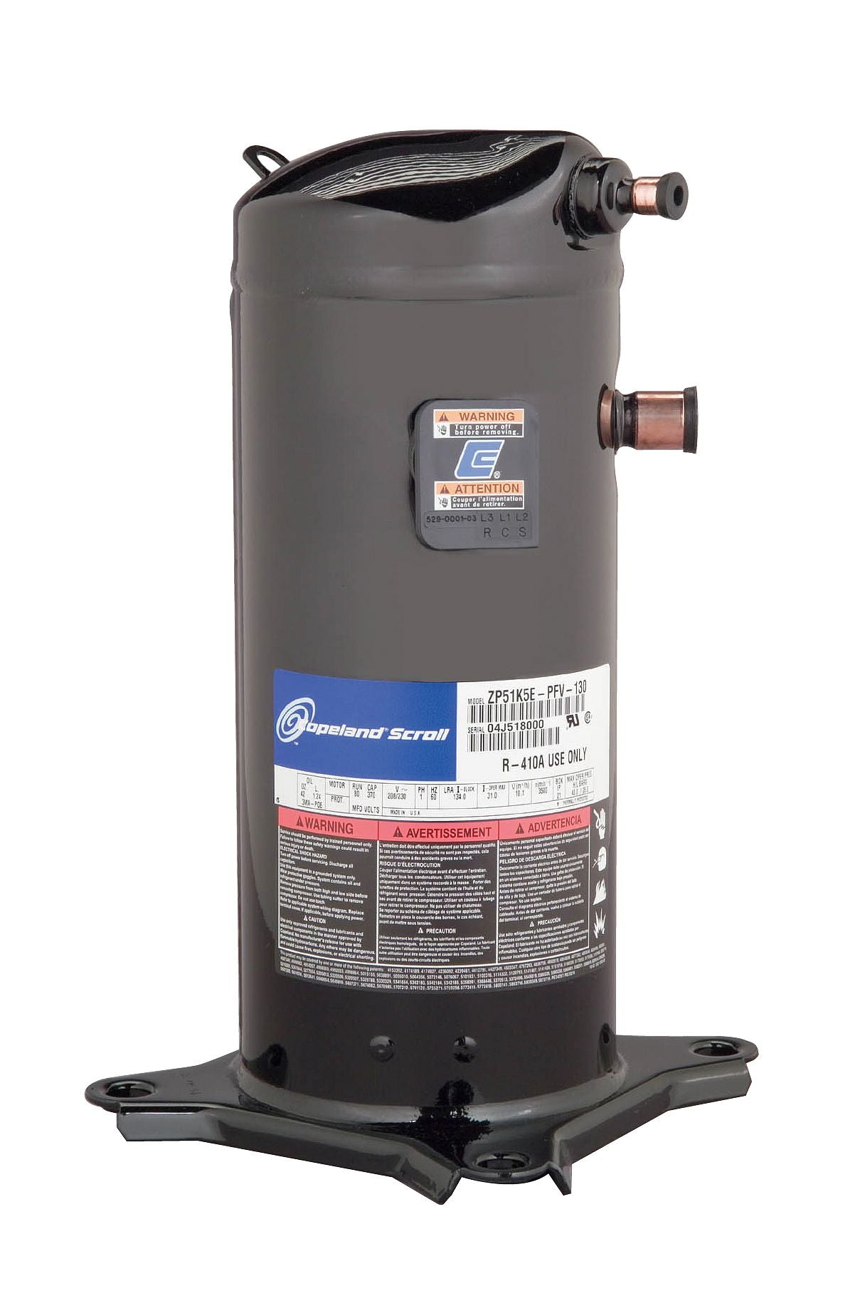 Copeland ZR42K5E-PFV-800 3.5 Ton Scroll Compressor for R-22/R-407C HVAC Systems 208–230V Single Phase