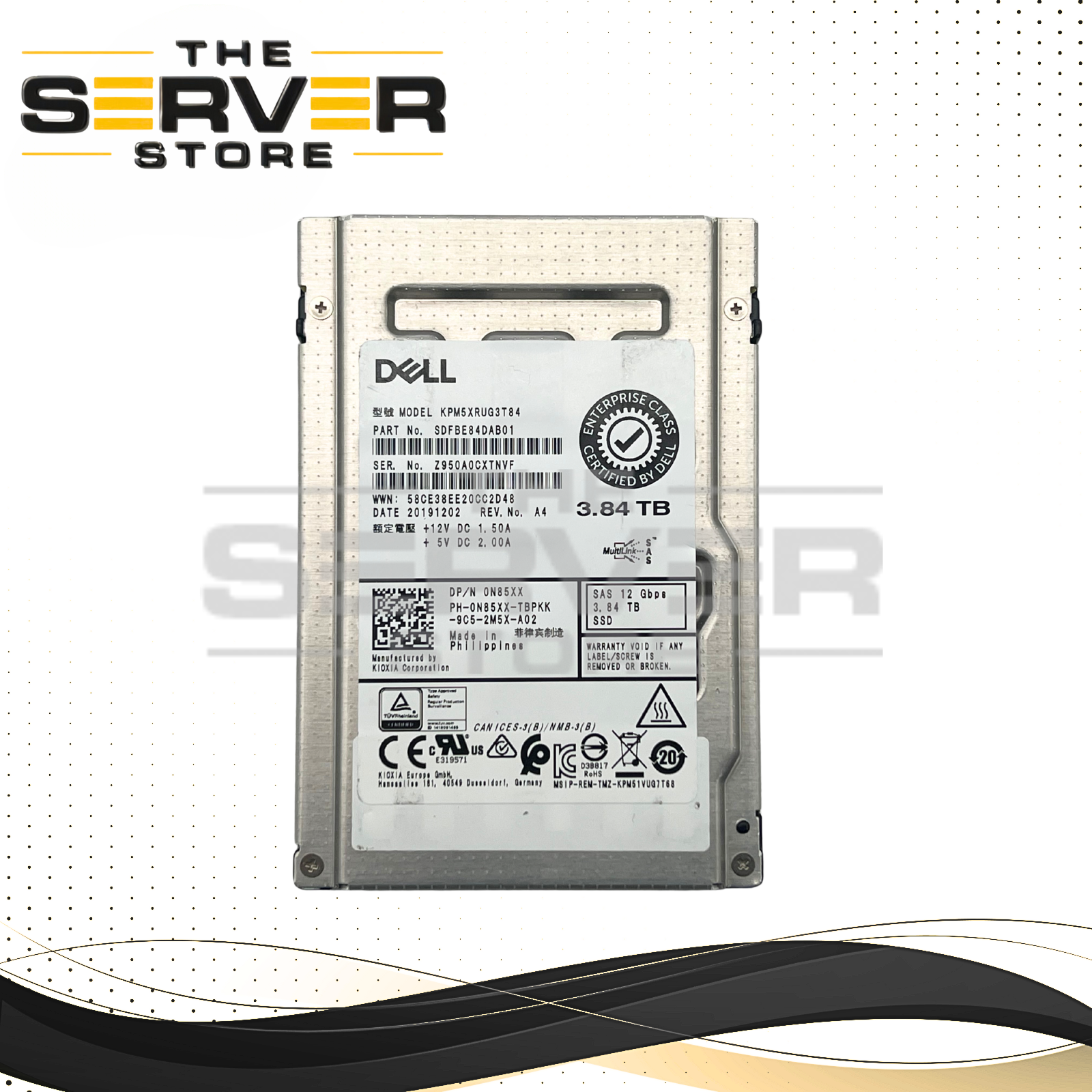 Dell 3.84TB SAS 12G RI SFF 2.5" SSD Kioxia / Toshiba PM5-R Series KPM5XRUG3T84 0N85XX N85XX