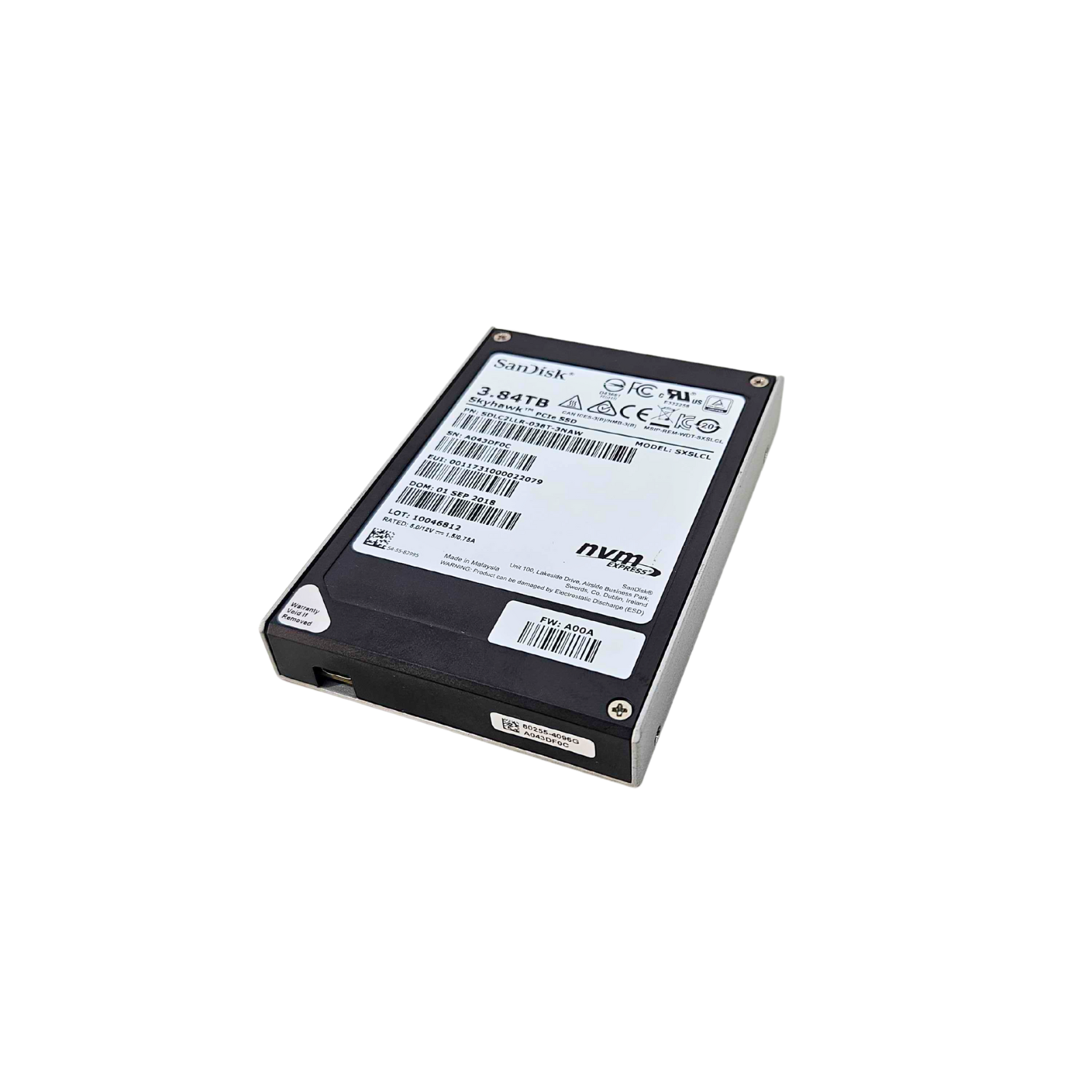 SanDisk 3.84TB NVMe U.2 PCIe Gen 3.0 x4 RI SFF 2.5" SSD Skyhawk Series SXSLCL SDLC2LLR-038T-3NAW SDLC2LLR-038T-3NAW