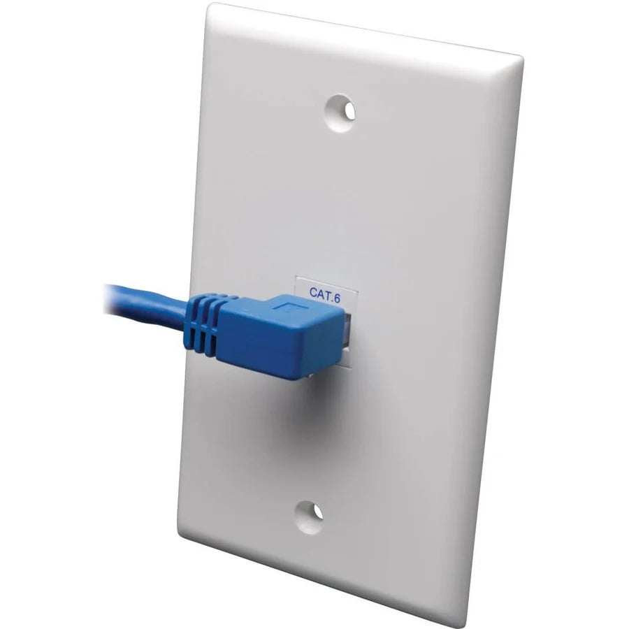 Eaton Tripp Lite Series Left-Angle Cat6 Gigabit Molded UTP Ethernet Cable (RJ45 Left-Angle M to RJ45 M), Blue, 3 ft. (0.91 m)