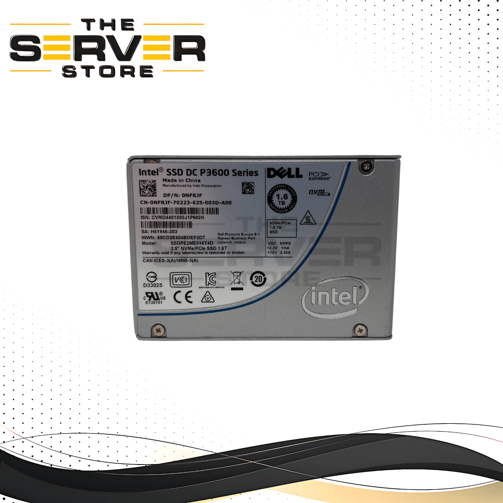 Dell 1.6TB NVMe x4 U.2 SFF 2.5" SSD Intel DC P3600 Series SSDPE2ME016T4D NFRJF 0NFRJF