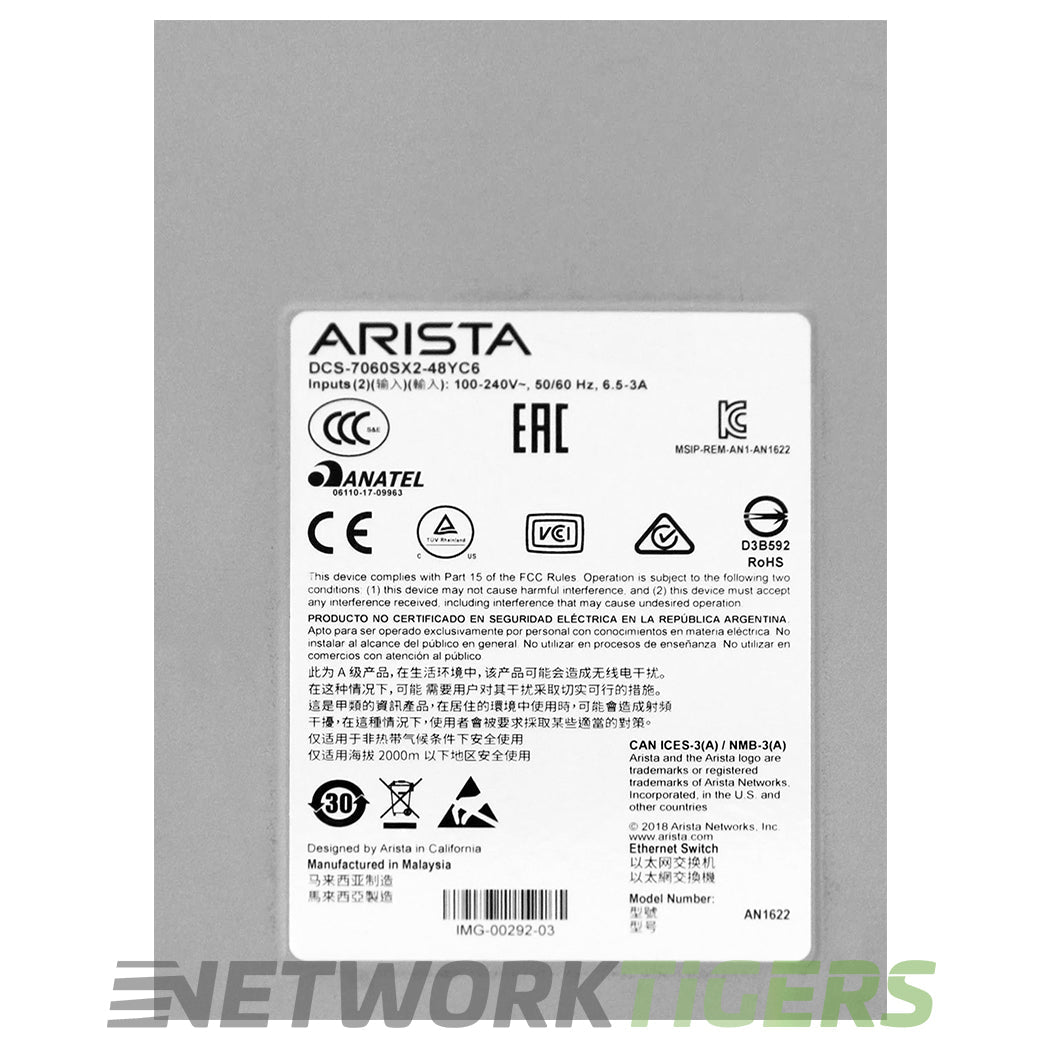 Arista DCS-7060SX2-48YC6-R 48x 25GB SFP28 6x 100GB QSFP Back-to-Front Air Switch