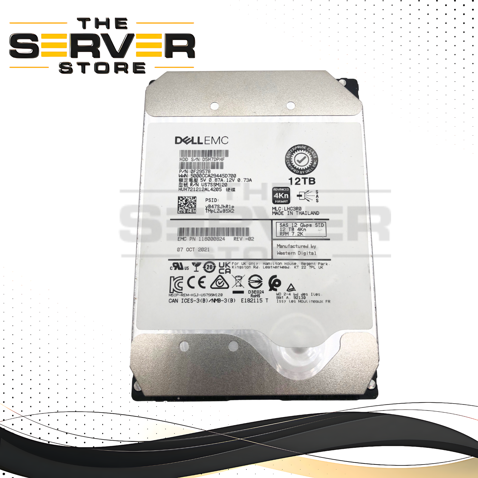Dell EMC 12TB 7.2K 12Gb/s SAS 3.5" 4Kn SED HDD HUH721212AL4205 0F29578 118000824