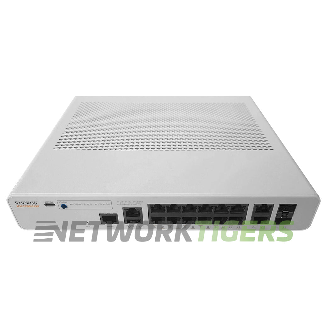 NEW Ruckus ICX7150-C12P-2X10GR Brocade 12x 1GB PoE+ RJ45 2x 10GB SFP+ Switch