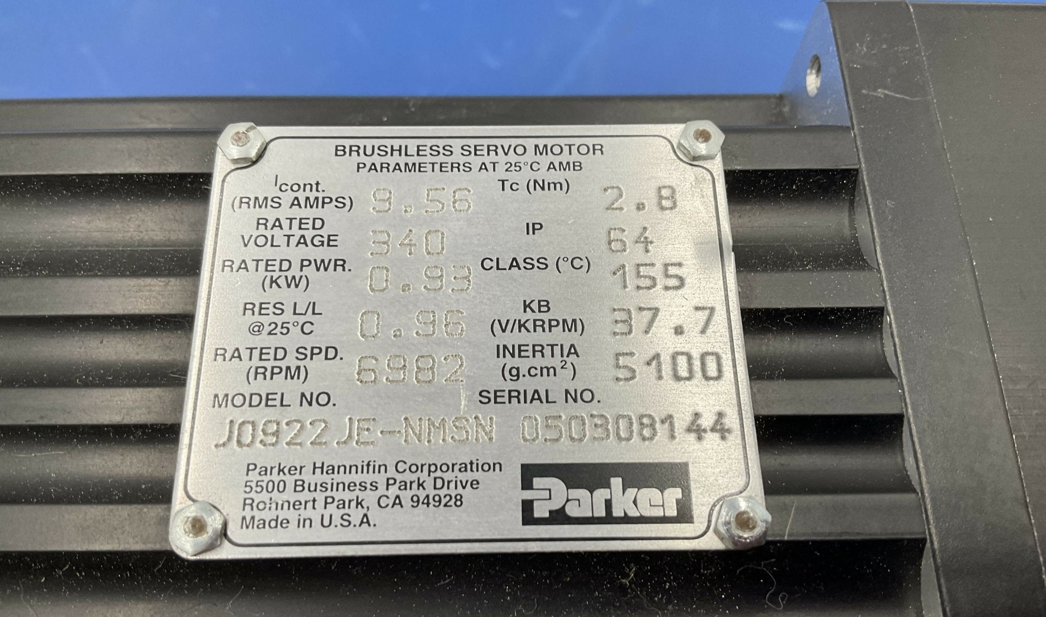 BRUSHLESS SERVO MOTOR (J0922JE-NMSN) SIEMENS/PARKER