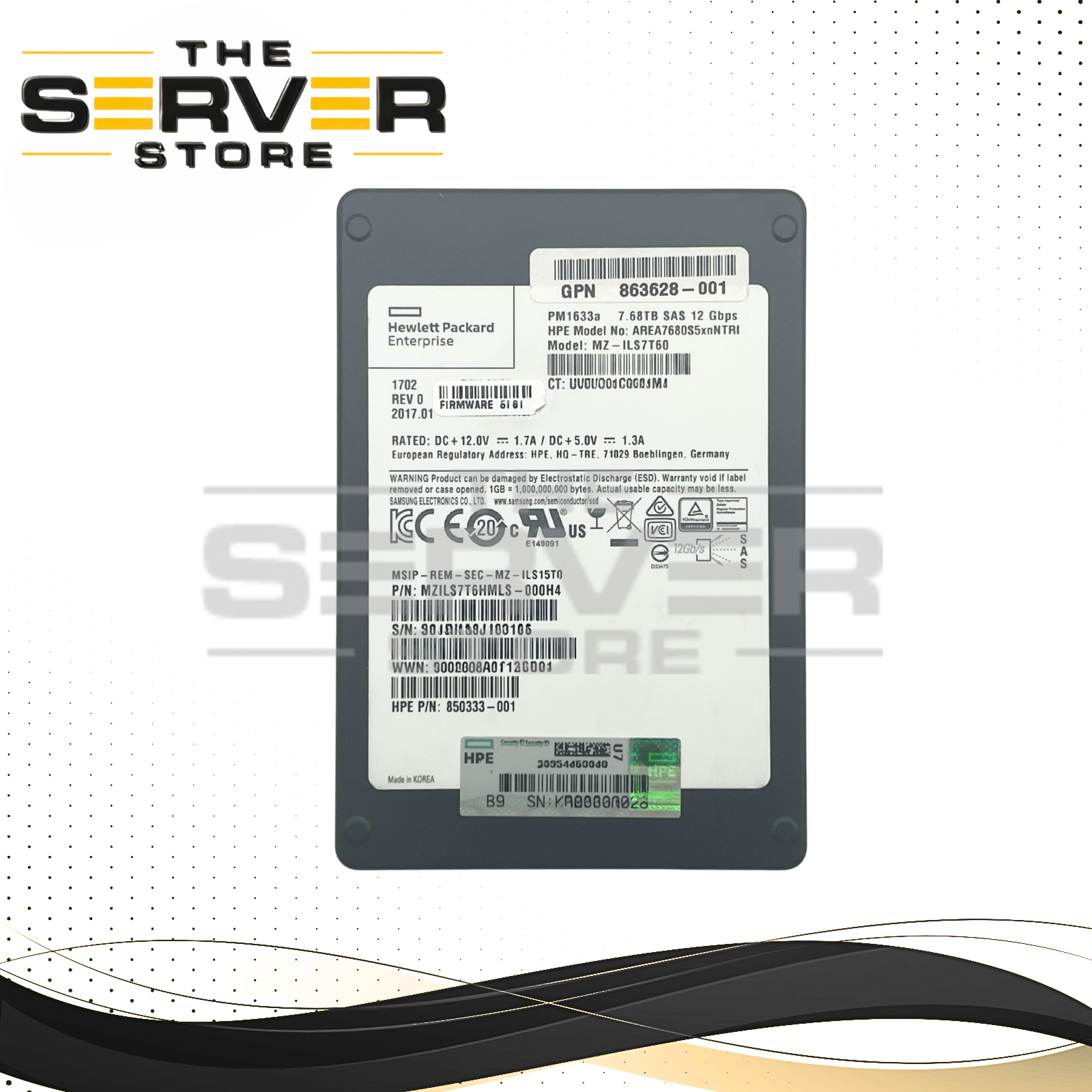 HPE 7.68TB SAS 12G SFF 2.5" SSD Samsung PM1633a Series MZ-ILS7T60 850333-001