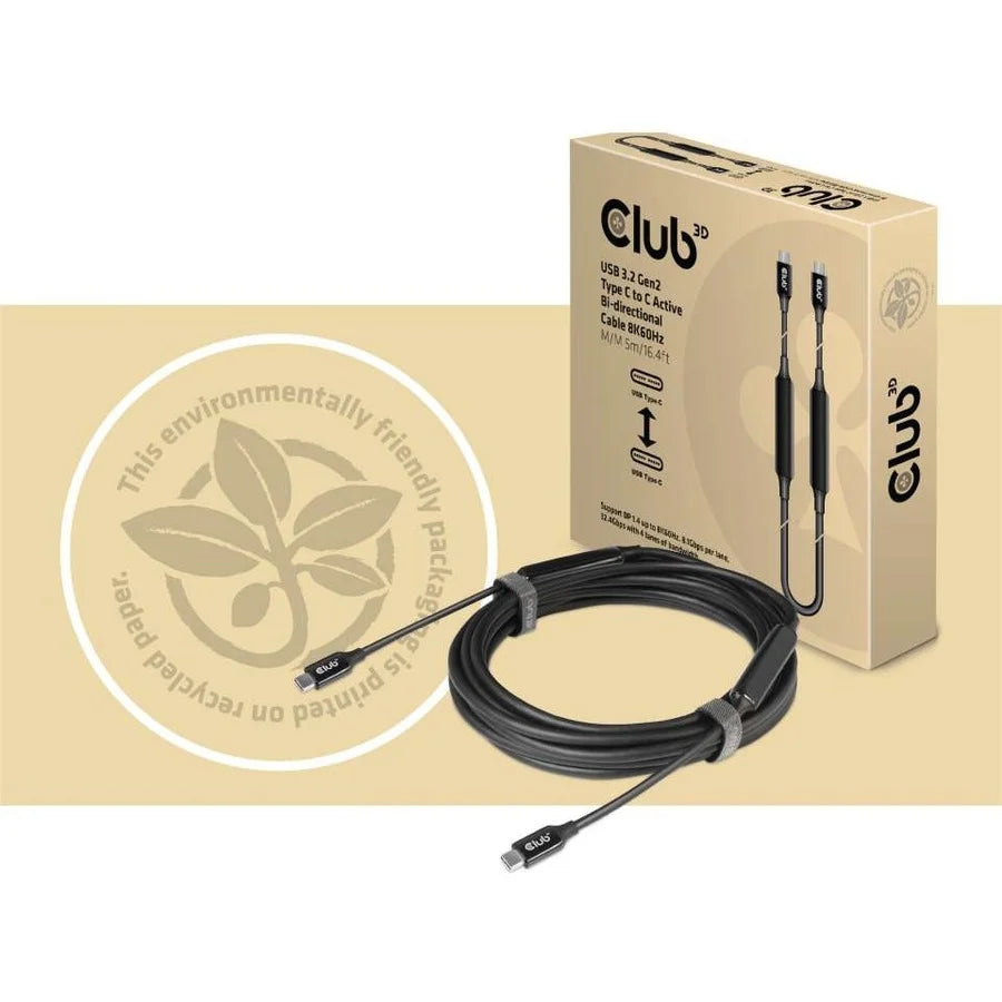 Club 3D USB 3.2 Gen2 Type C to C Active Bi-directional Cable 8K60Hz M/M 5m/16.4ft